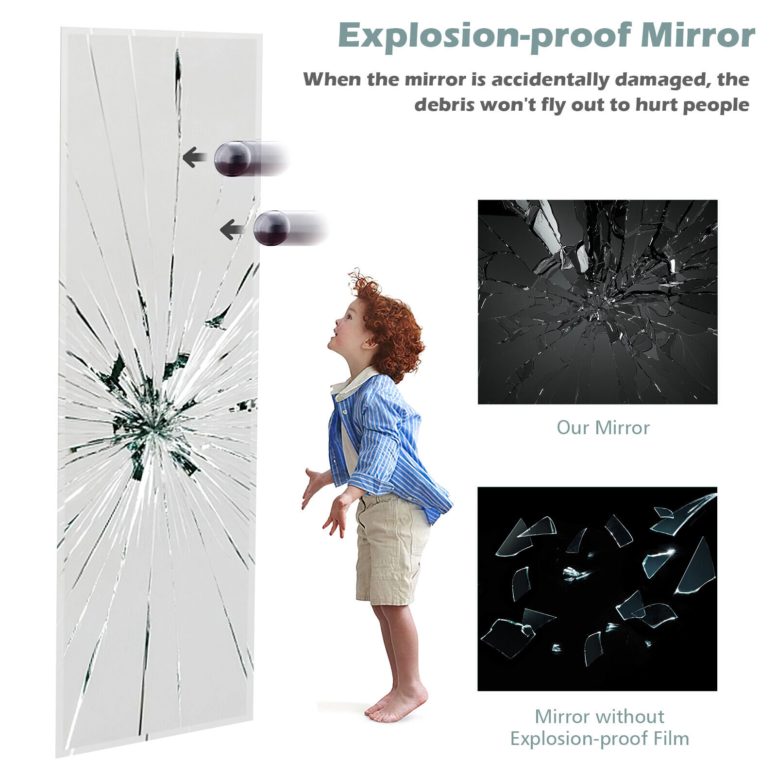 SUGIFT 43 x 15-in Wall Mounted Frameless Full Length Mirror Silvery Glass