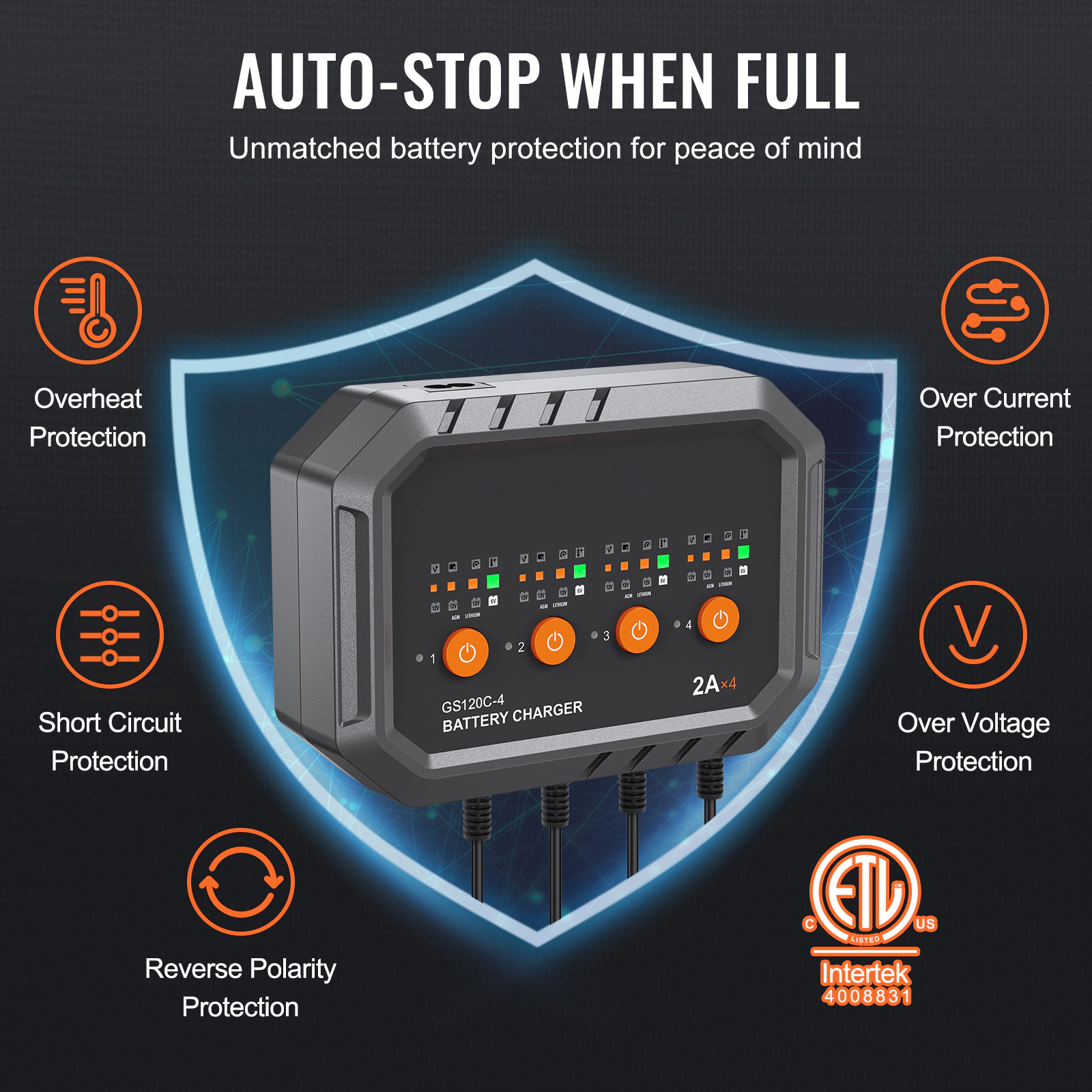 HONGGE Smart Battery Charger Lithium LiFePO4 Lead-Acid AGM / Gel SLA Car with LCD Display Trickle
