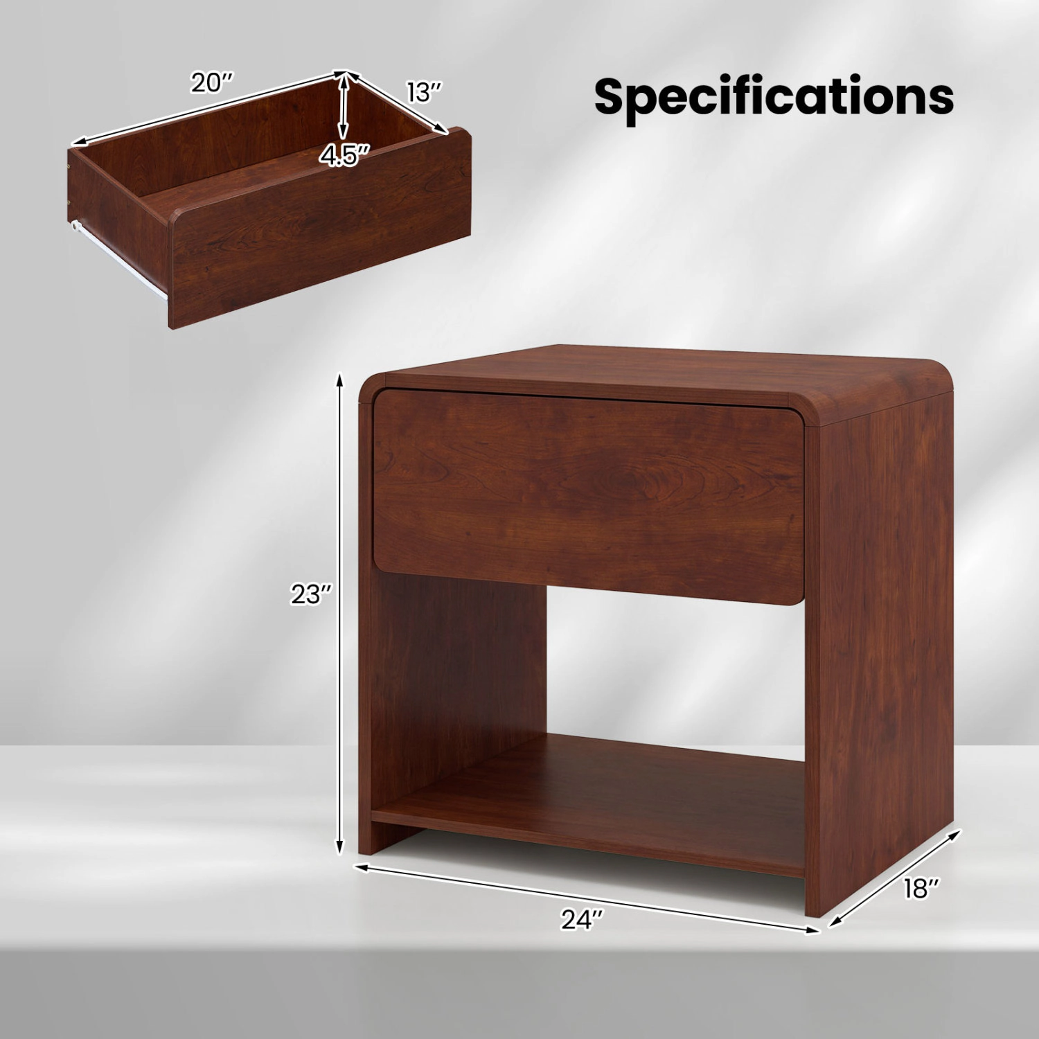 Glintex 2-Tier Nightstand with Concealed Handle Color-Block Front and Open Shelf, Oak