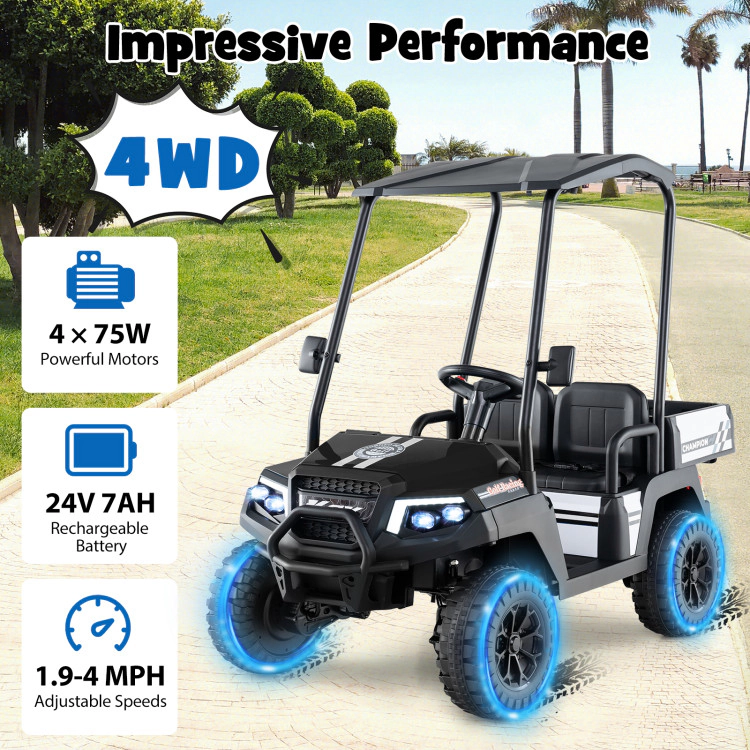 Hivvago 24V Kids Golf Cart 4WD 2-Seater Ride on Car with Dump Bed and Horn