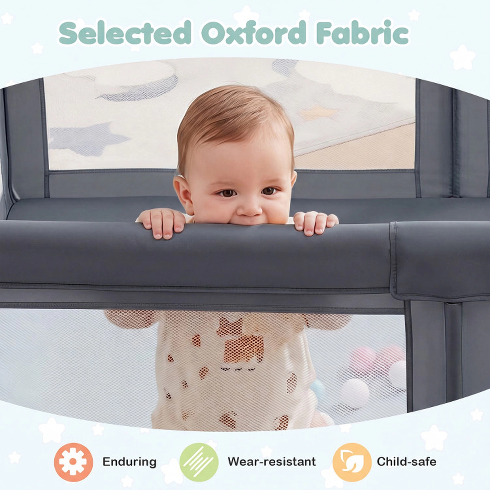 SUGIFT 79-in Sponge Padded Baby Playpen with Wear-Resistant Oxford Anti-Slip Suction Cups and 50 Ocean Balls