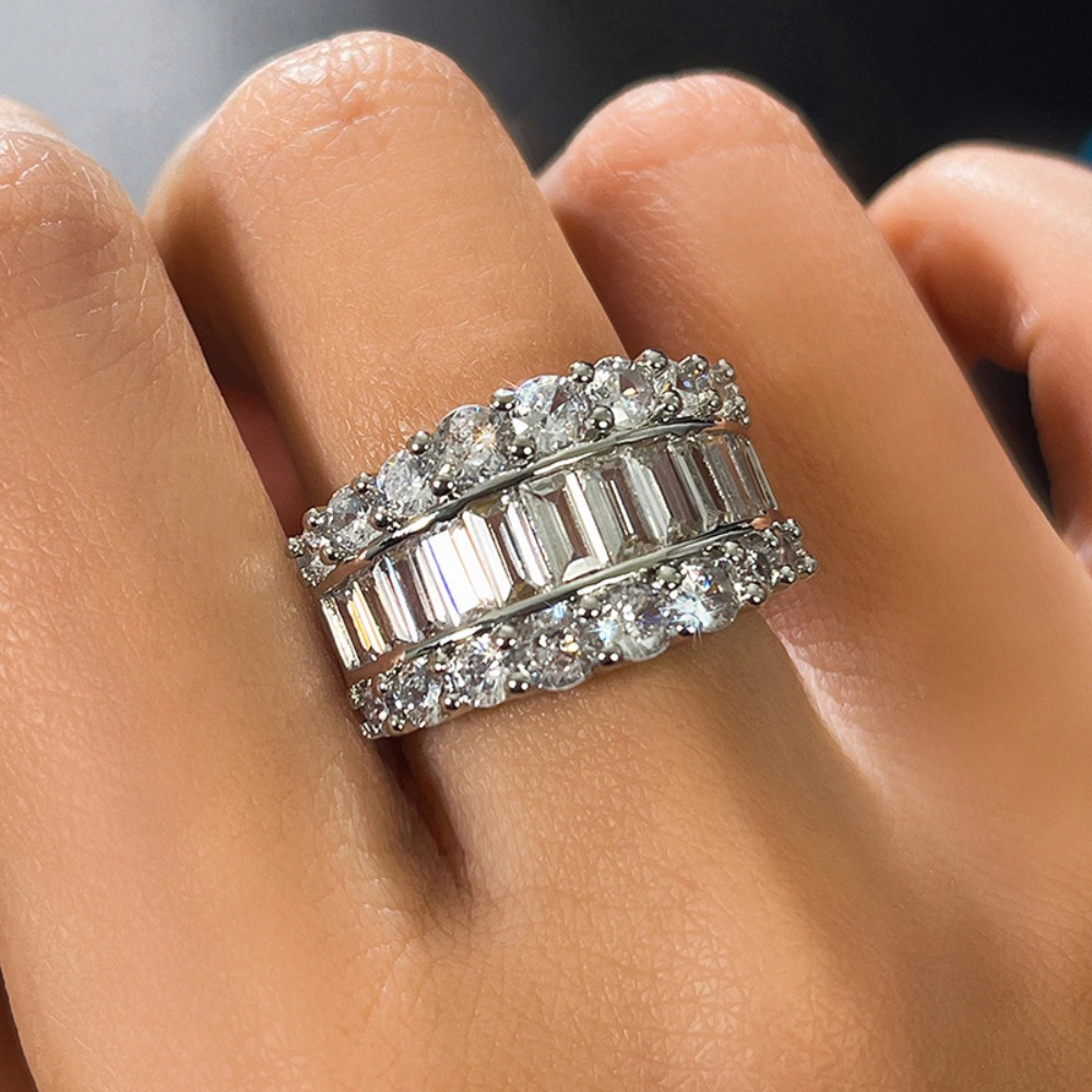 Women's 3-layer half circle CZ Ring Fashionable Modern Design Jewelry
