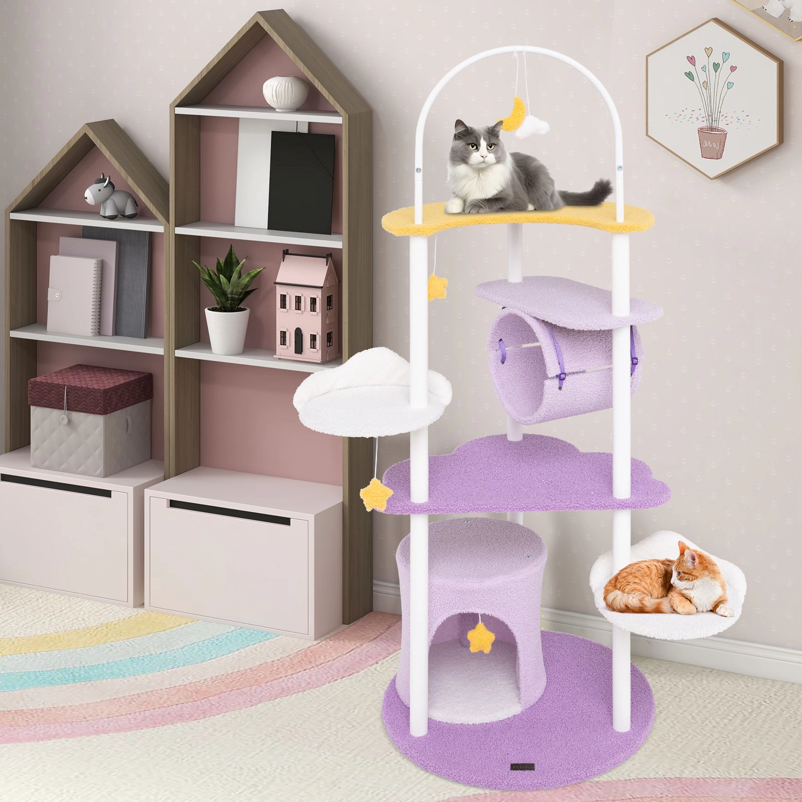 SlickBlue Purple Cat Tree with Tunnel, Condo and Jumping Platforms