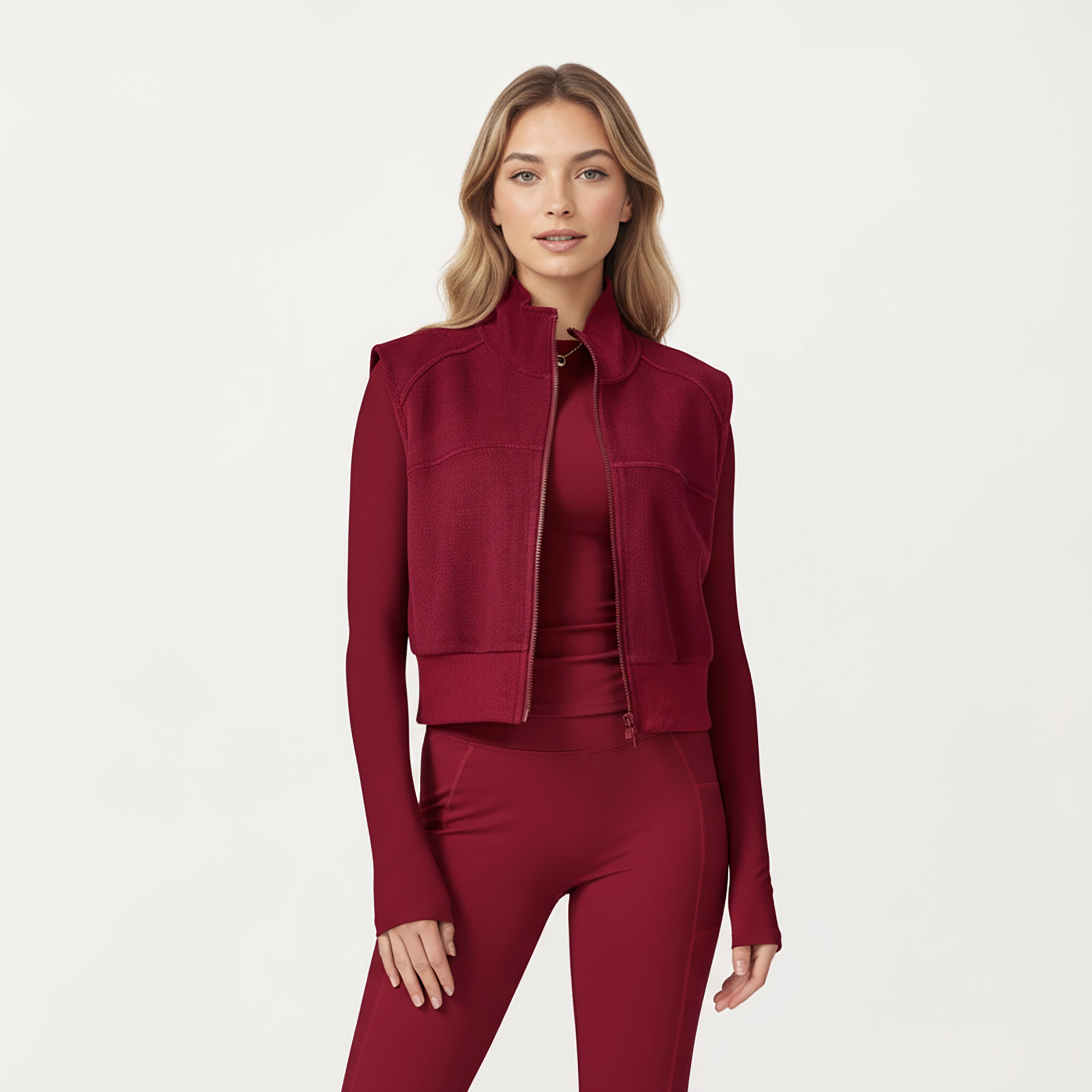 Anna-Kaci Women's Cropped Zip Closure Vest with Stand Collar and Fitted Hem