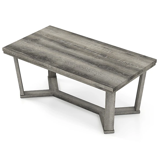 SUGIFT 44-in 250-lb Capacity Gray Rubber Wood Rectangle Coffee Table with Cross-Shaped Base and 3-in Legs