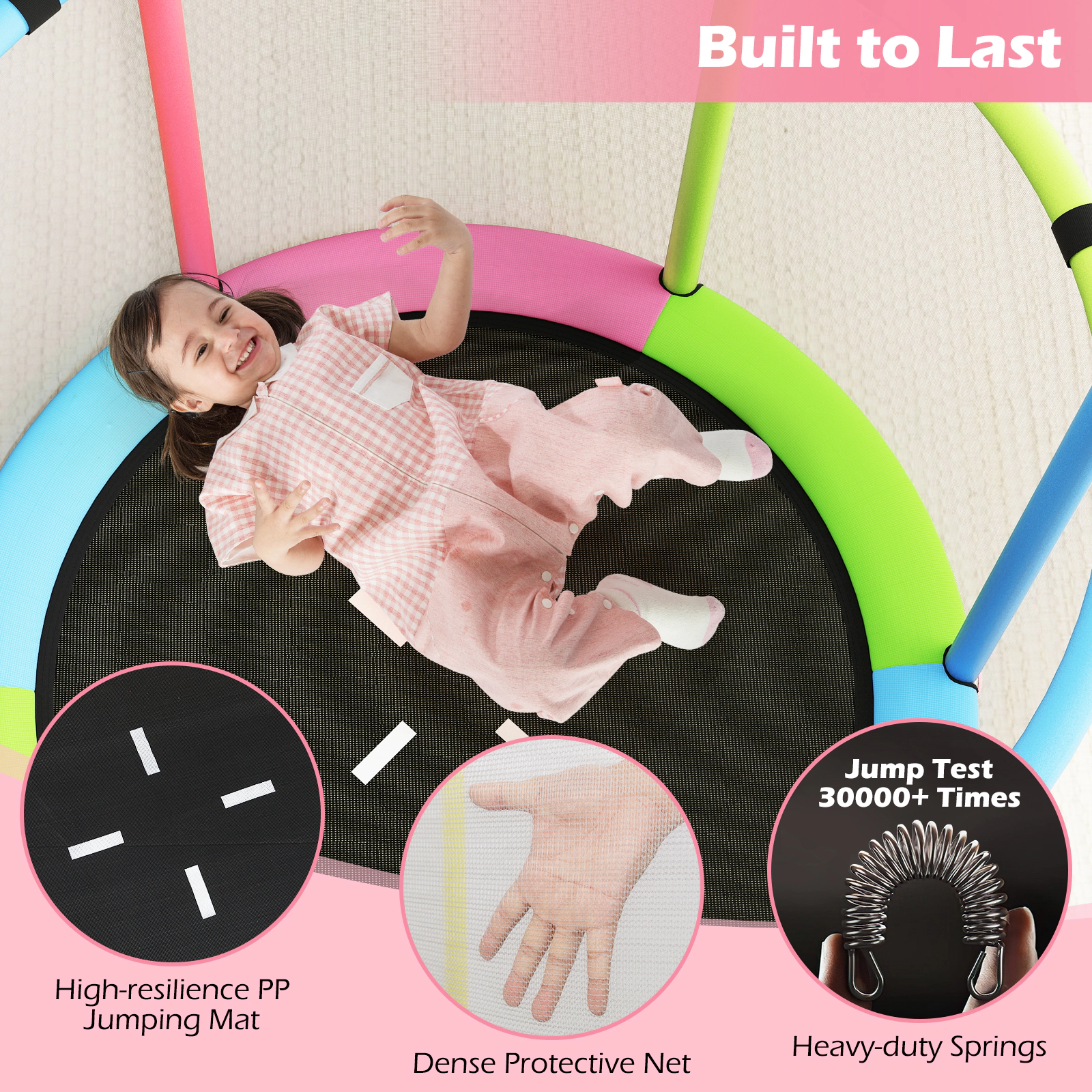 55-in Indoor Kids Trampoline 8 Accessories 440-lb Capacity Gym Bar Basketball Hoop Hammock Punching Bag Ages 3-6