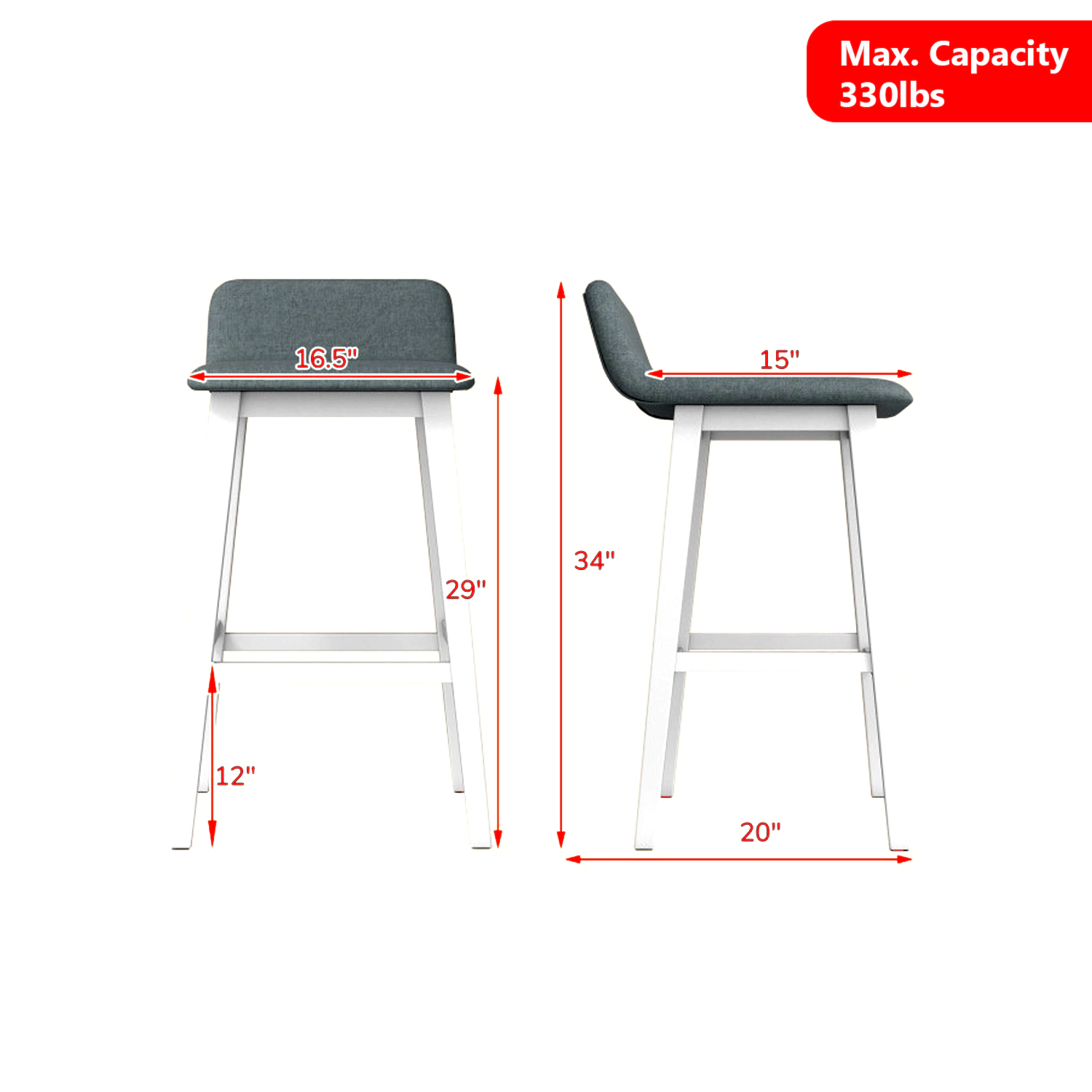 Hivvago 29-Inch Tall Bar Chairs with Soft Cushioned Seat and Solid Rubber Wood Legs - Set of 2