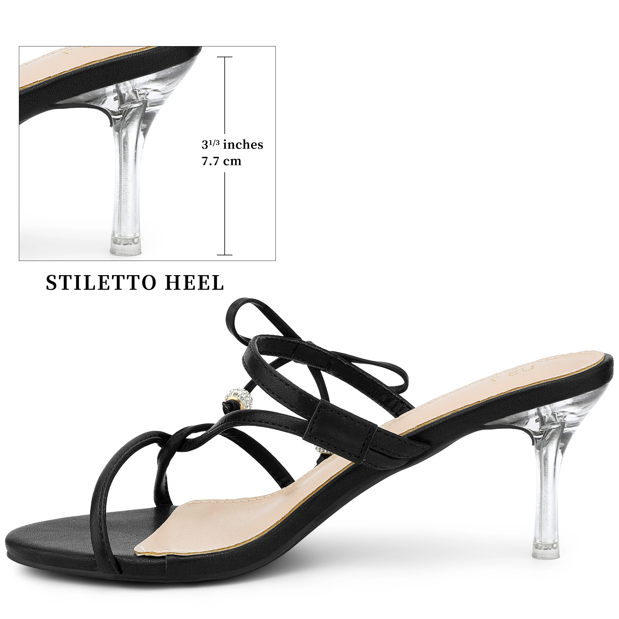 BLISSFUL STEP Women's Open Toe Slide on Strappy Stiletto Heel Sandals