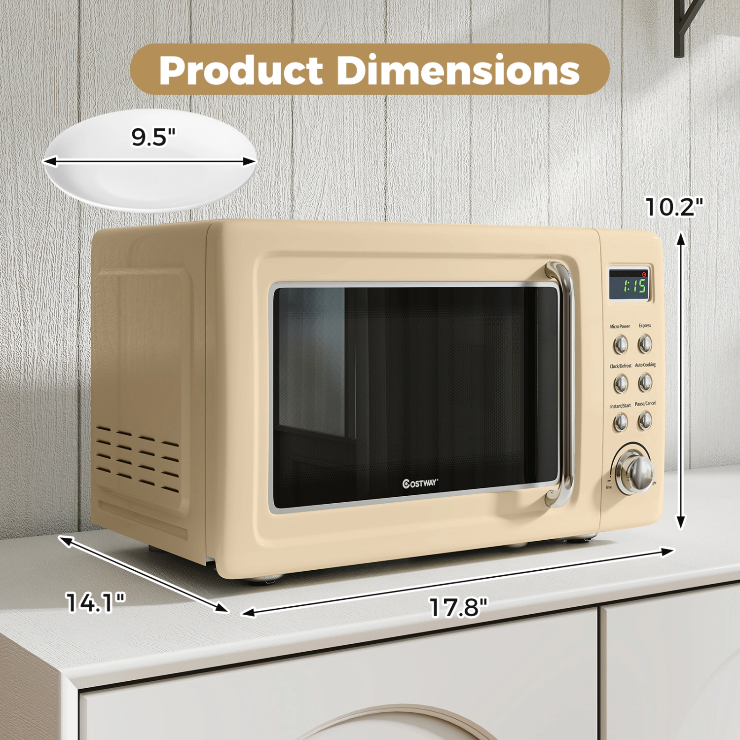 LJG 700W Retro Countertop Microwave Oven with 5 Micro Power and Auto Cooking Function