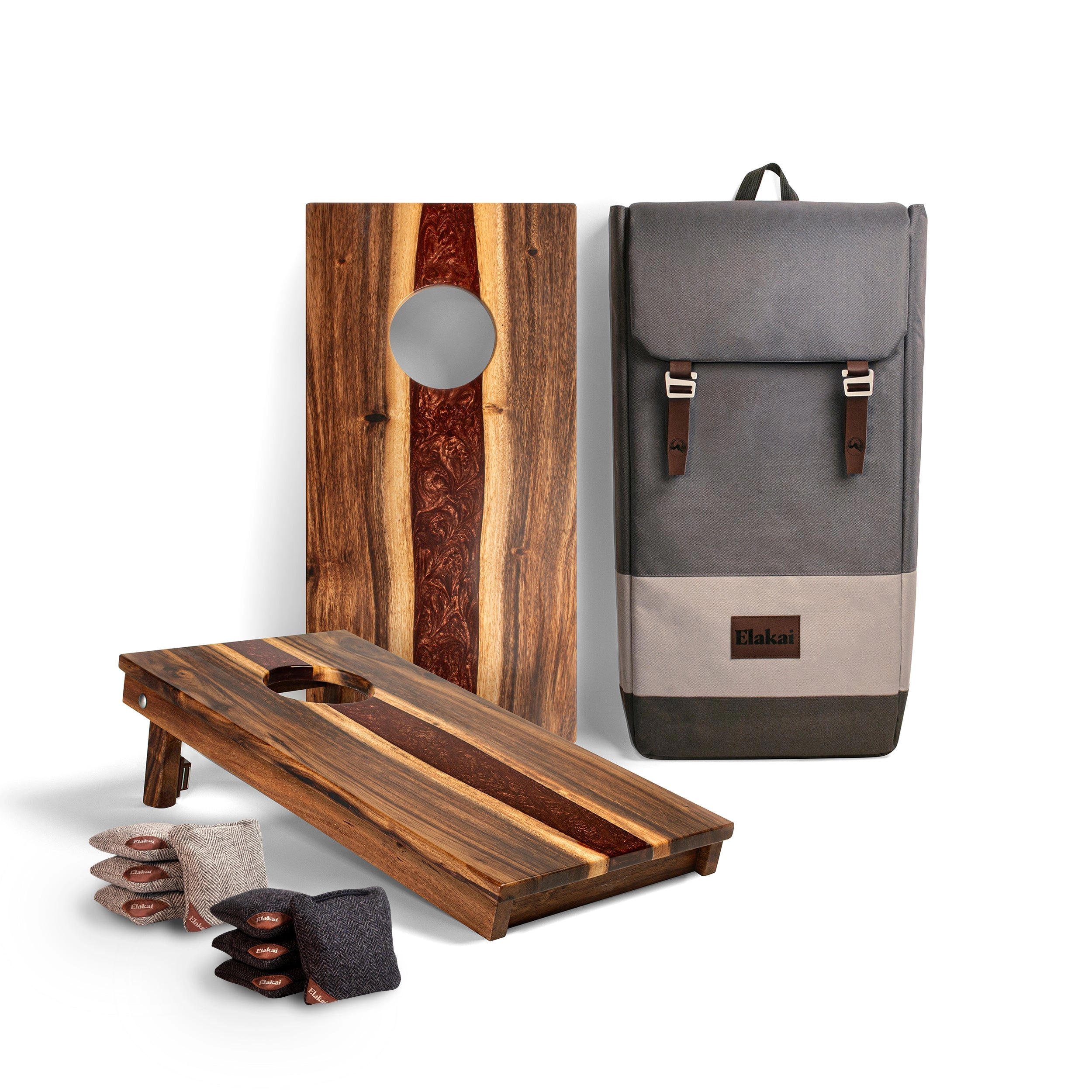 Elakai 1ft x 2ft River Epoxy Resin With Live Edge Acacia Pathfinder Art Cornhole Board Set