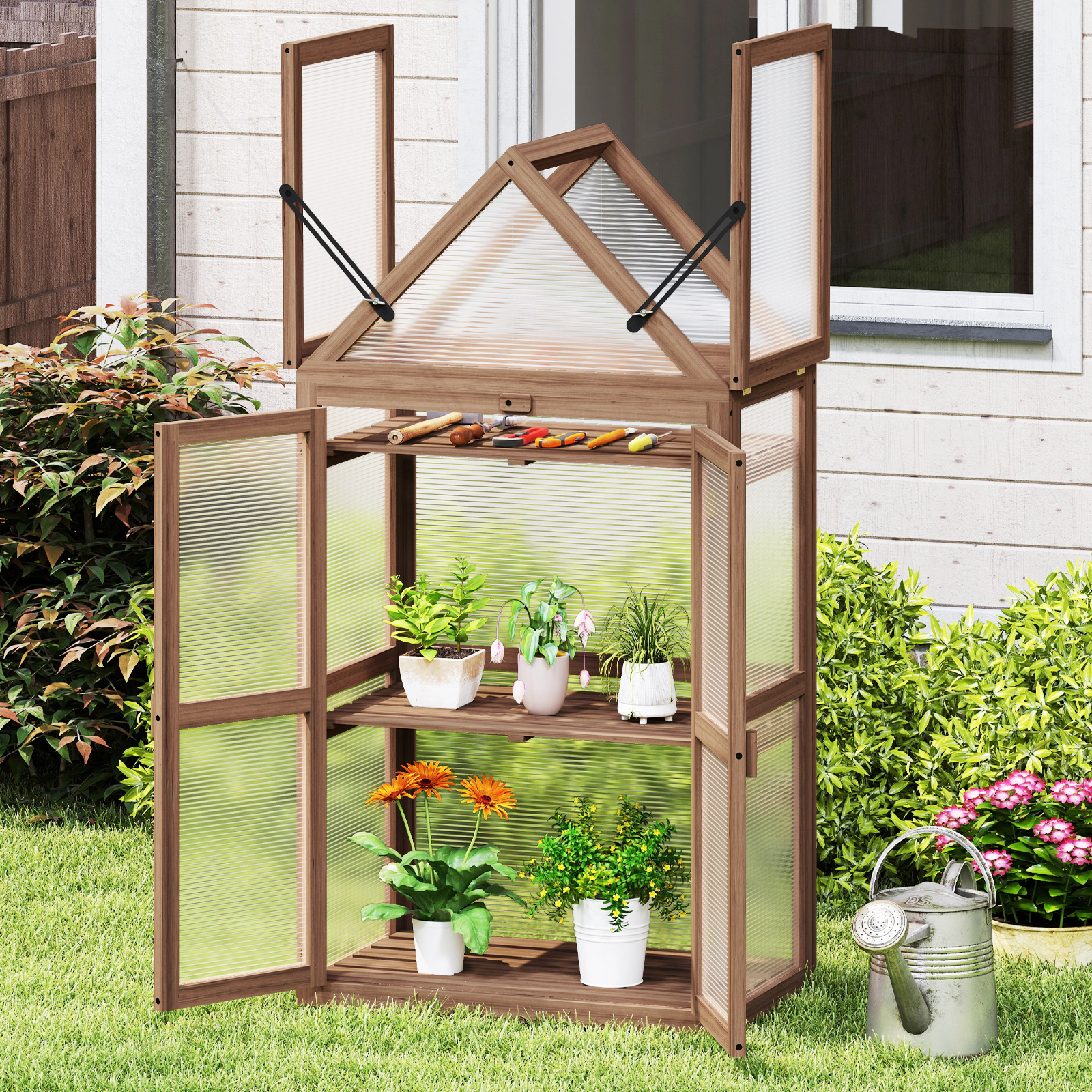 LJG Cold Frame Mini Wooden Greenhouse for Vegetable and Flower
