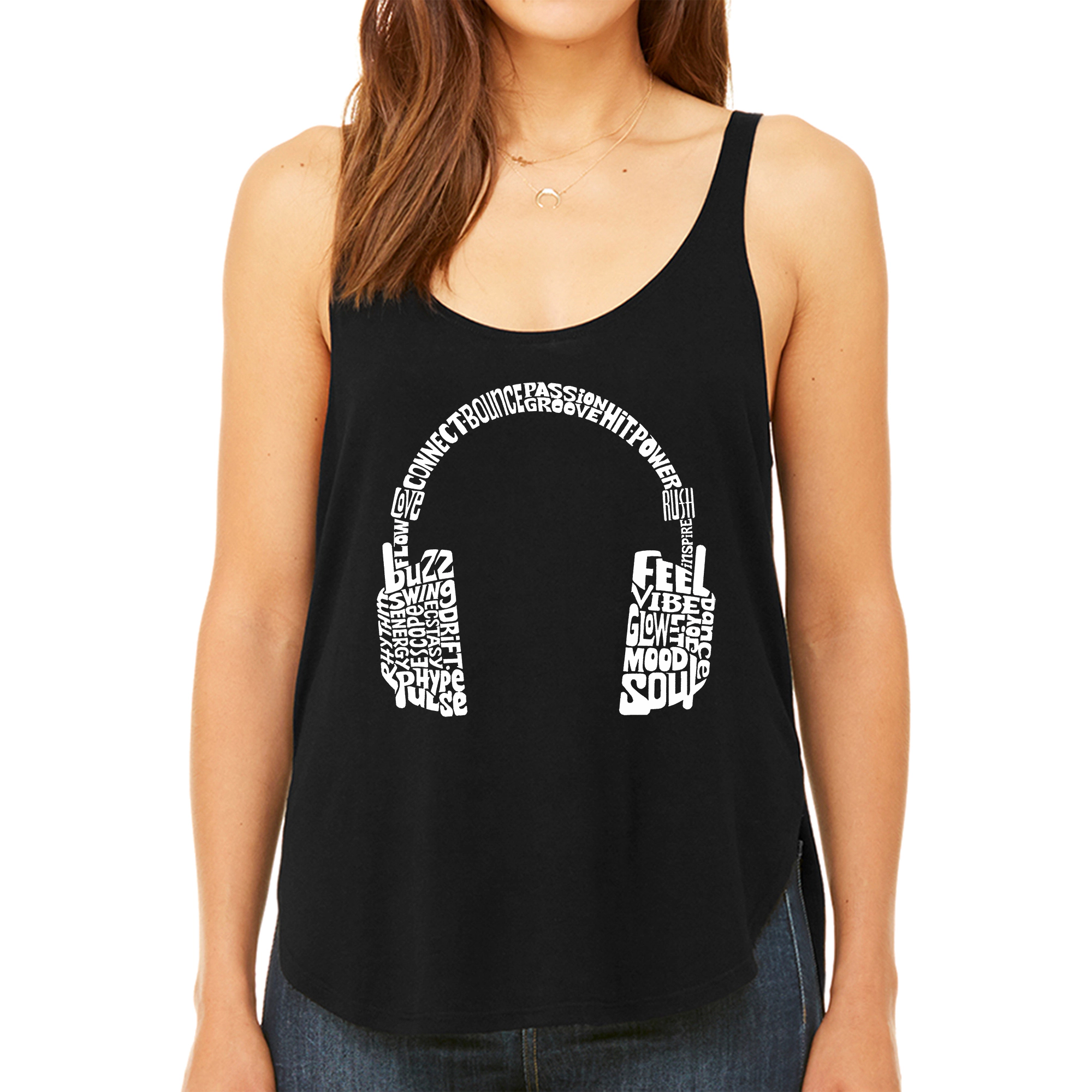 LA Pop Art Women's Premium Word Flowy Tank - Mood Headphones
