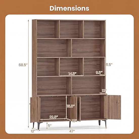 Hivvago Storage Bookcase with 4 Doors and Anti-Tip Kits