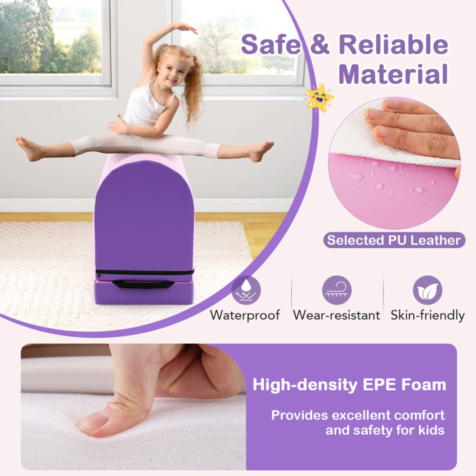 SUGIFT 35.5-in PU Leather Gymnastics Vaulting Box with Detachable 4-in Heightening Pad and Carry Handle