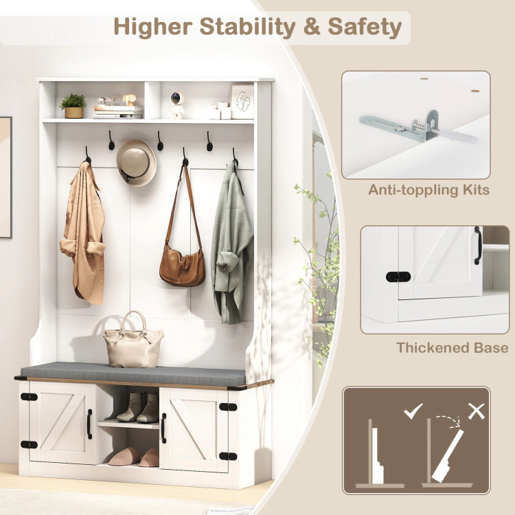 Hivvago 4-in-1 68.5 Inch Tall Coat Rack with Cushioned Bench and Shoe Storage