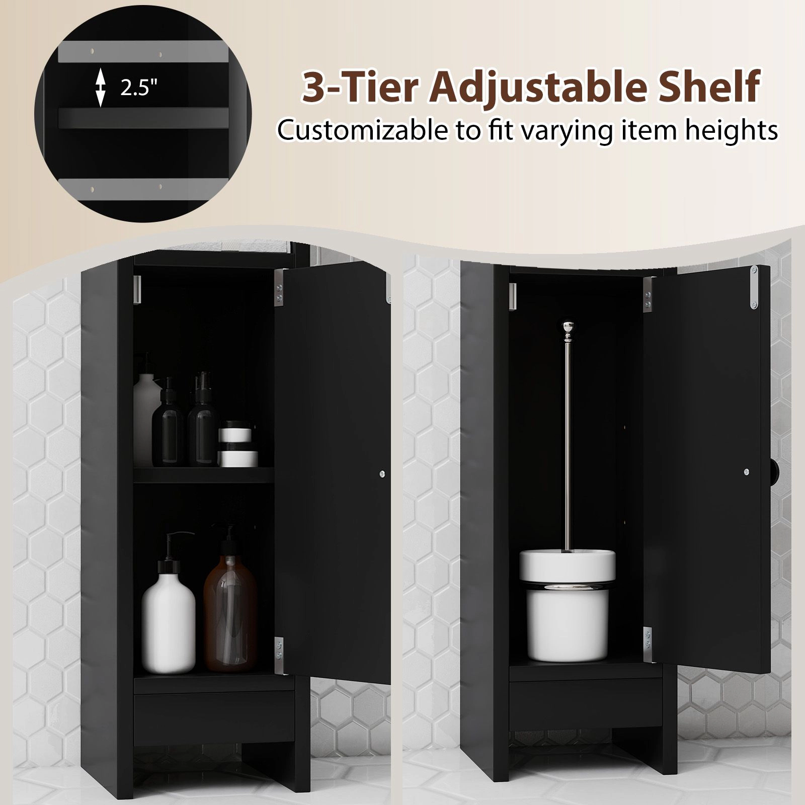 SlickBlue Slim Bathroom Storage Cabinet with Adjustable Shelf and Door