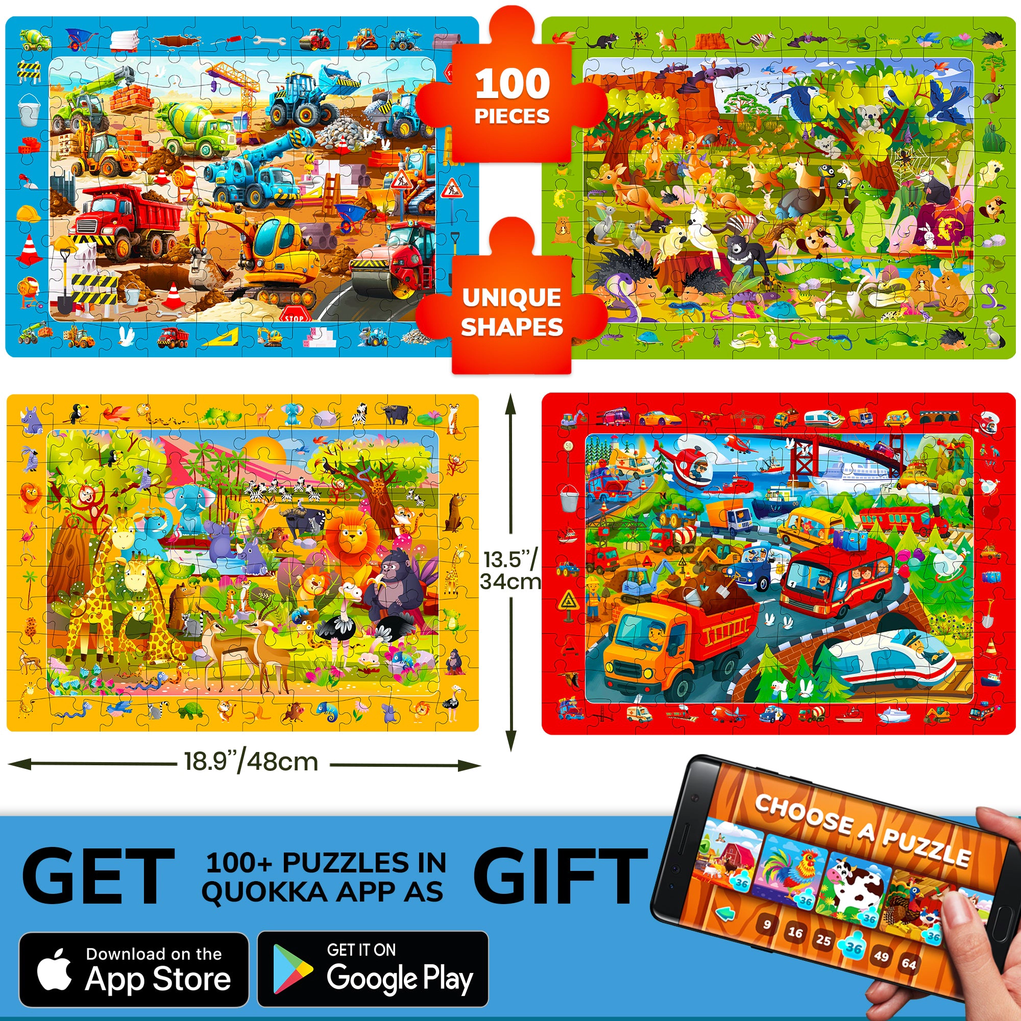 QUOKKA Search & Find Educational Puzzle Set, 100 150 Piece Jigsaw Puzzles for Kids, Ages 4-10, Animal City Themes