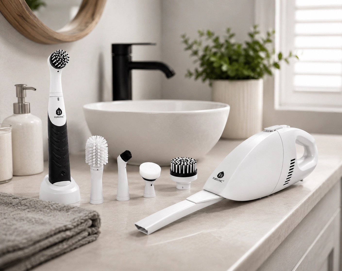 Pursonic Unisex Cordless Power Scrubber & Portable Car Vacuum Cleaner Deep Cleaning Duo Bundle