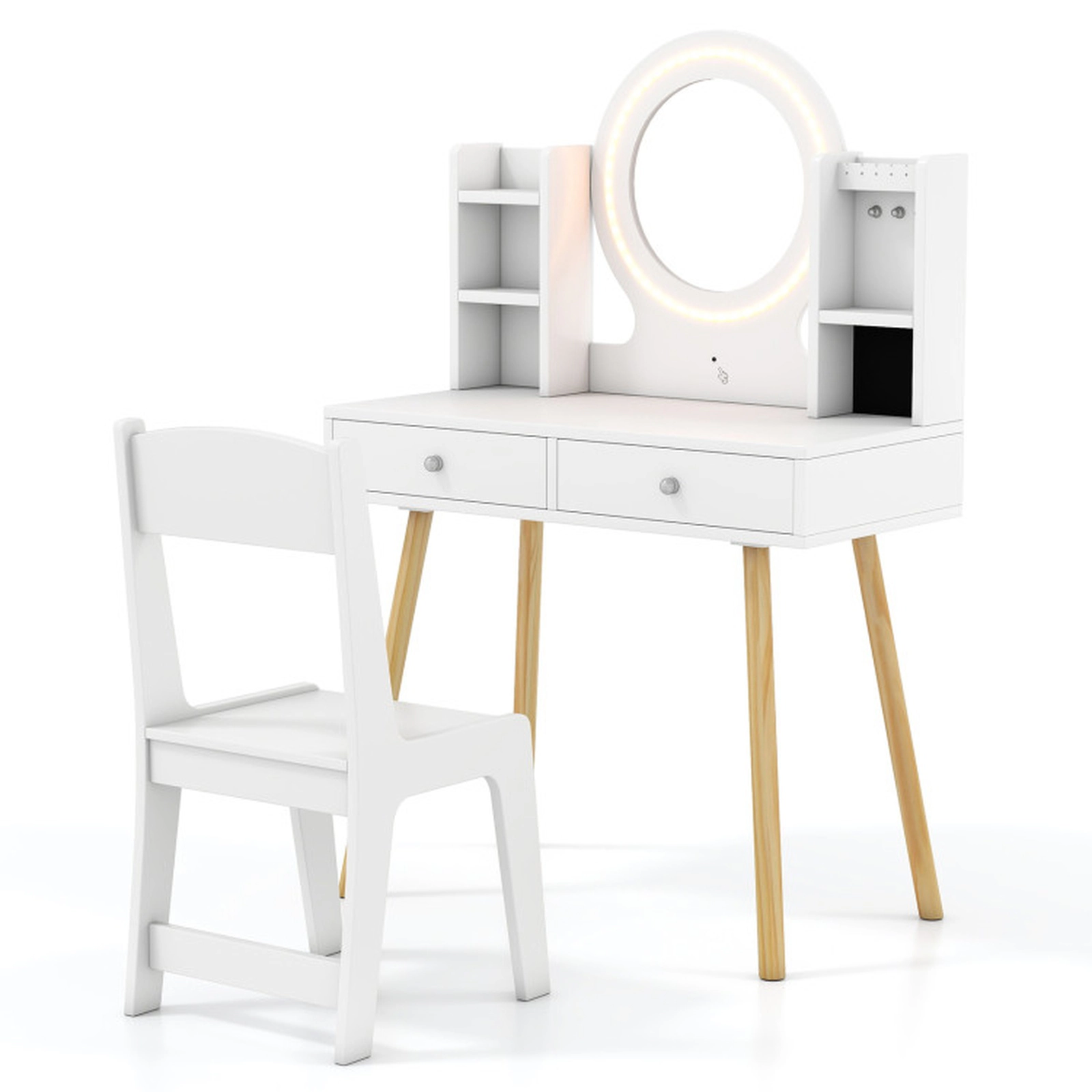 SUGIFT Lighted Kids Vanity Set Mirror, Storage Drawers & Chair 110-lb Tabletop Capacity 155-lb Chair Capacity Ages 3+