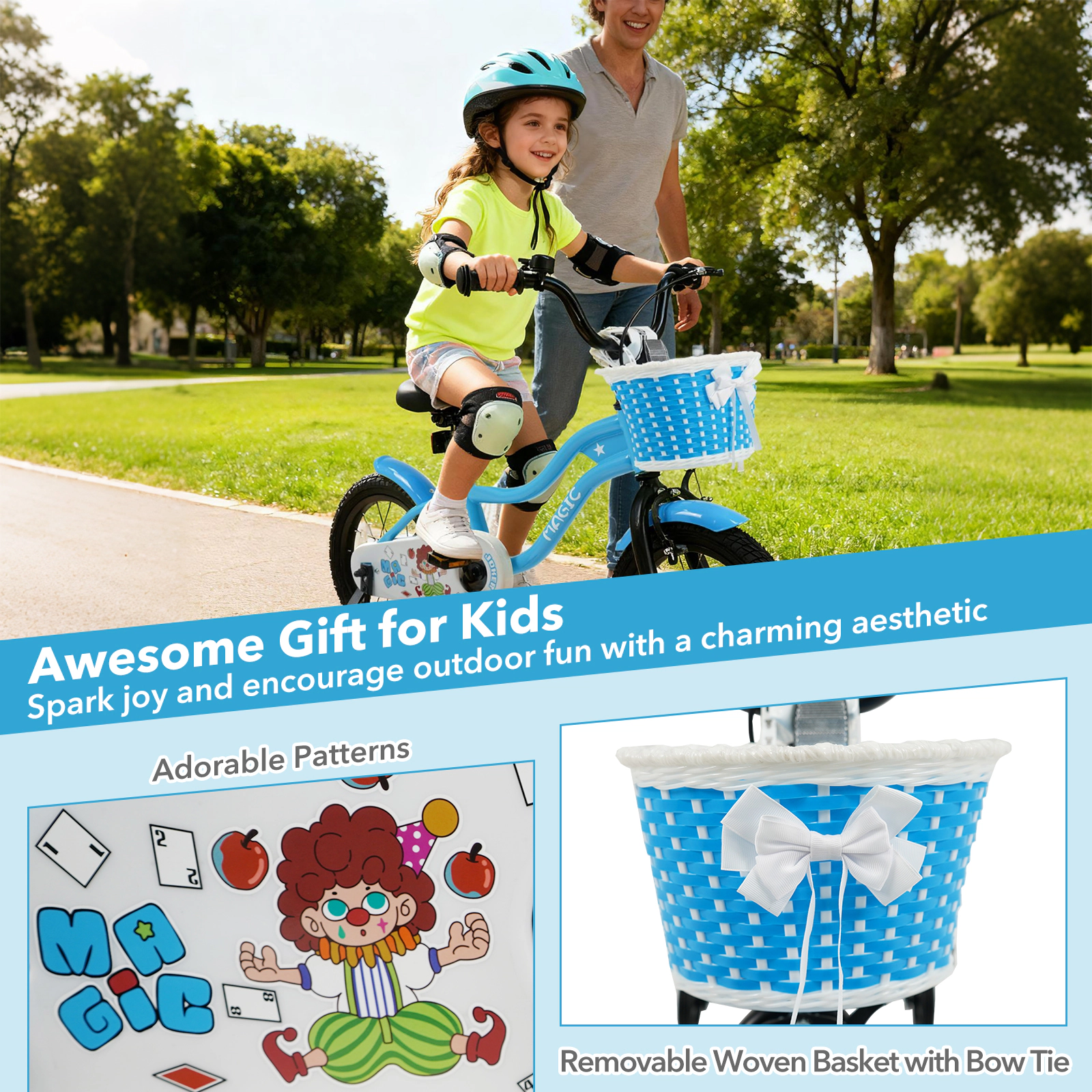 14-in Kids Bike Navy Training Wheels Removable Basket Ages 3-5 Toddler Bicycle Enclosed Chain Guard 110-lb Capacity