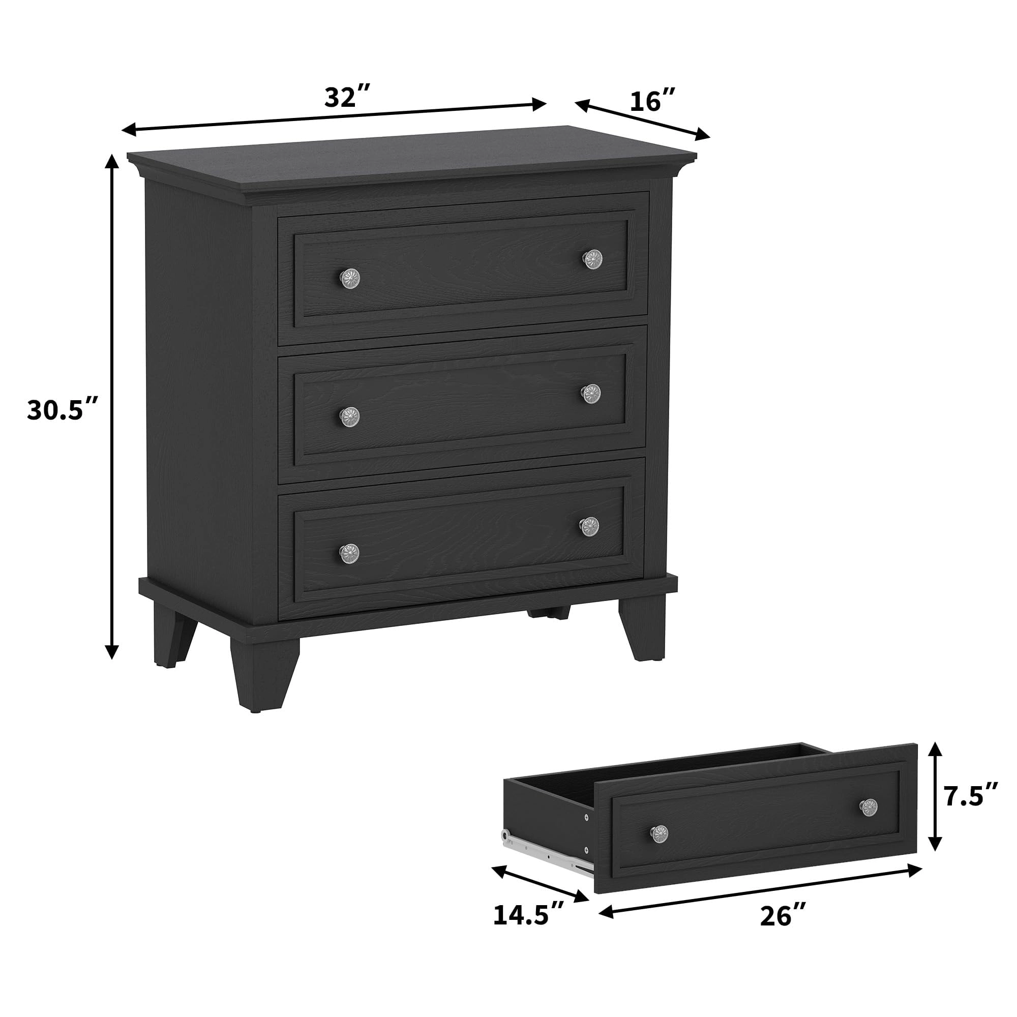 3 Drawer Dresser, Wooden Storage Chest with Metal Handles, Modern Design for Bedroom & Living Room