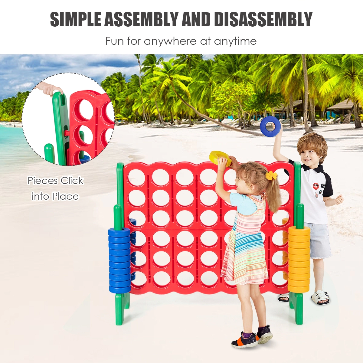 SUGIFT Jumbo 4-to-Score Giant Game Set with 42 Jumbo Rings and Quick-Release Slider Combo Game Red/Blue/Green
