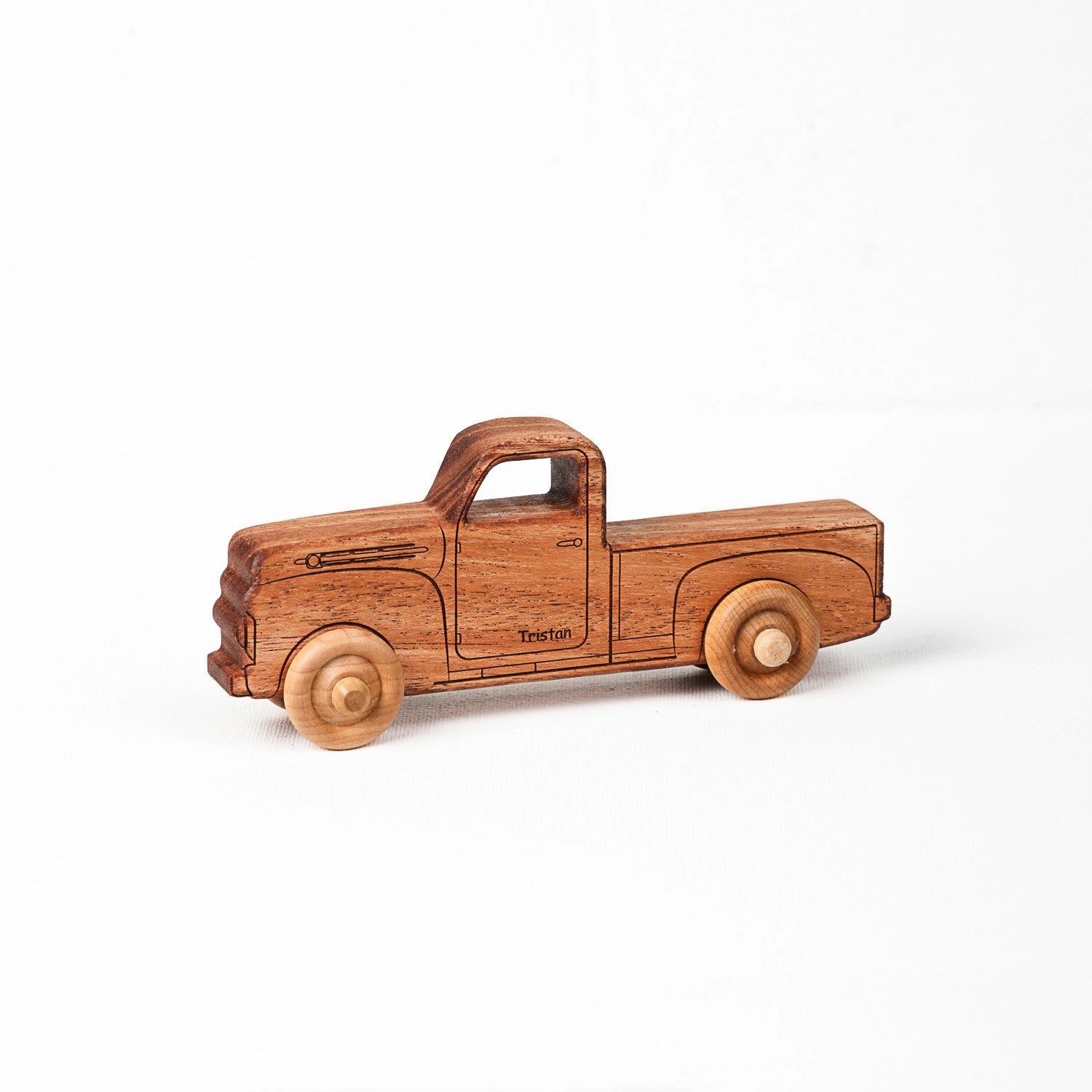 Montessori 5.5" Wooden Pickup Truck for Toddlers 1–3 - Eco-Friendly Mahogany Toy - Made in USA