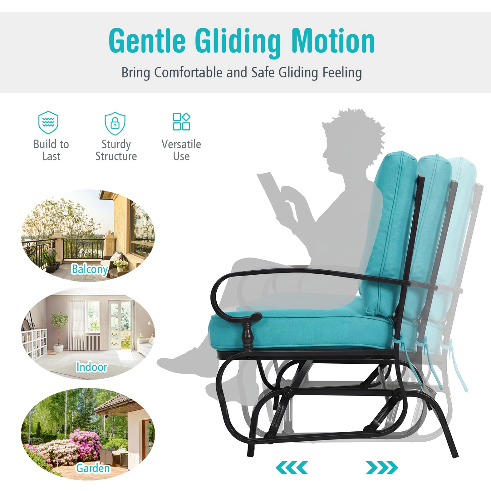SUGIFT 2-Seat Outdoor Steel Swing Glider Chair with Cushions 440-Lb Capacity Beige Blue Gray Navy