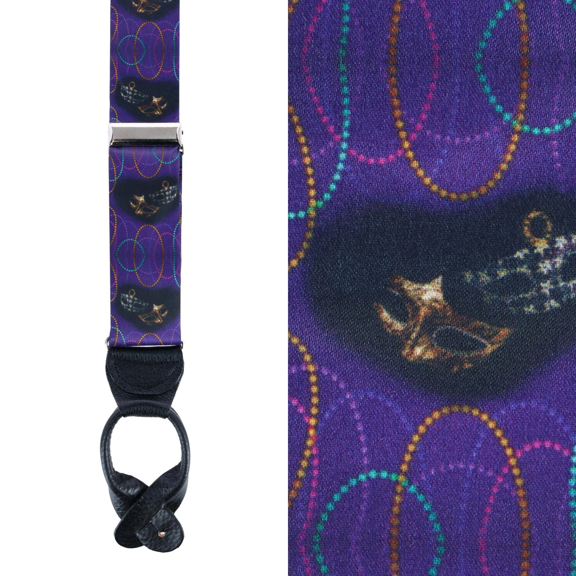 Trafalgar Men's Mardi Gras Celebration Silk Button End Suspenders