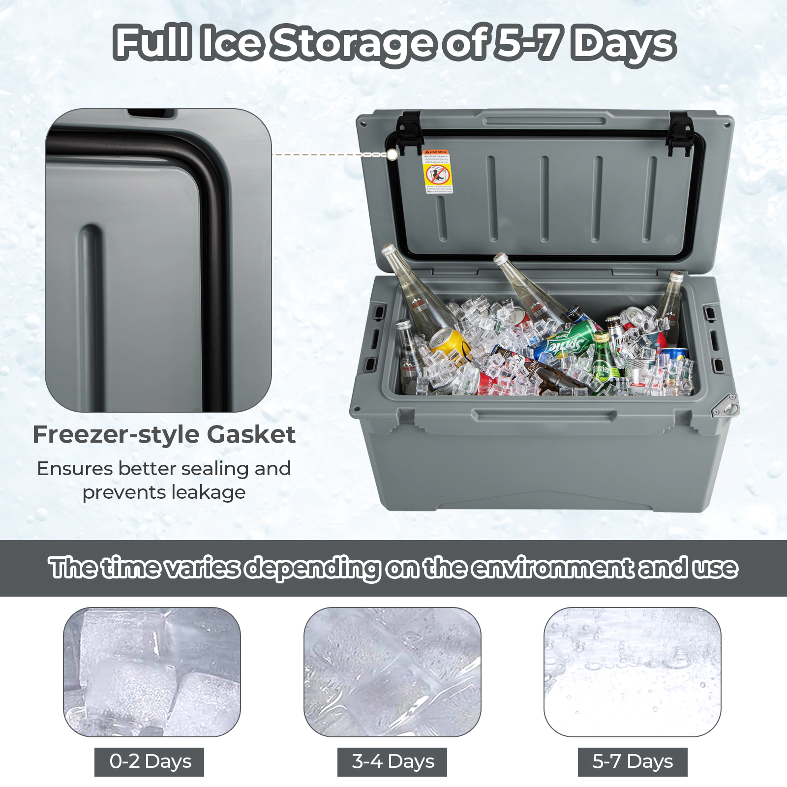 SUGIFT Gray 50-qt 220-lb Capacity Rotomolded Hard Cooler Ice Chest with Cup Holders and Bottle Opener