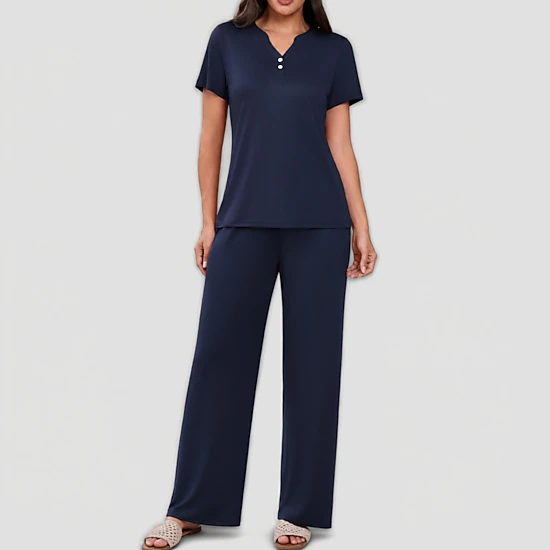 Ekouaer Women's Short Sleeve Henley Pajama Set