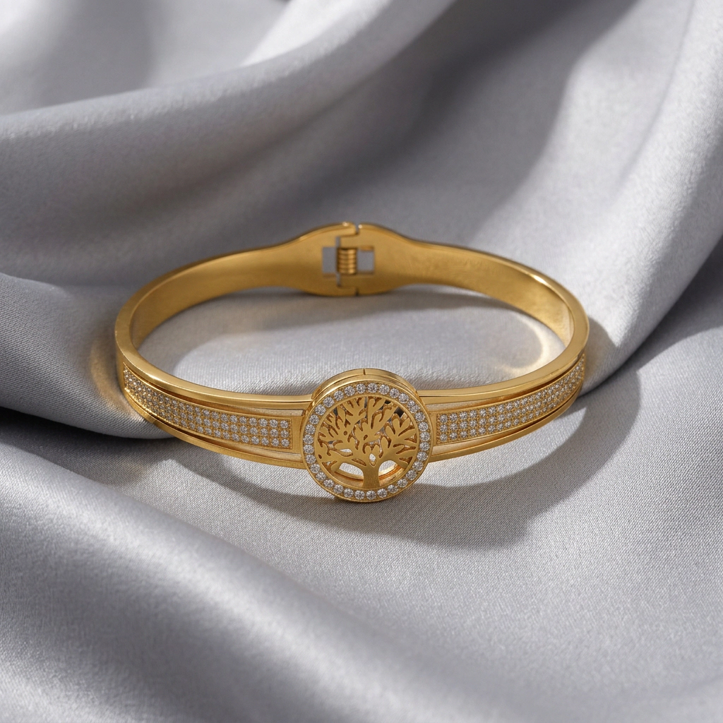 DressAtR Women's 18K Gold Plated Tree Cutout Bangle