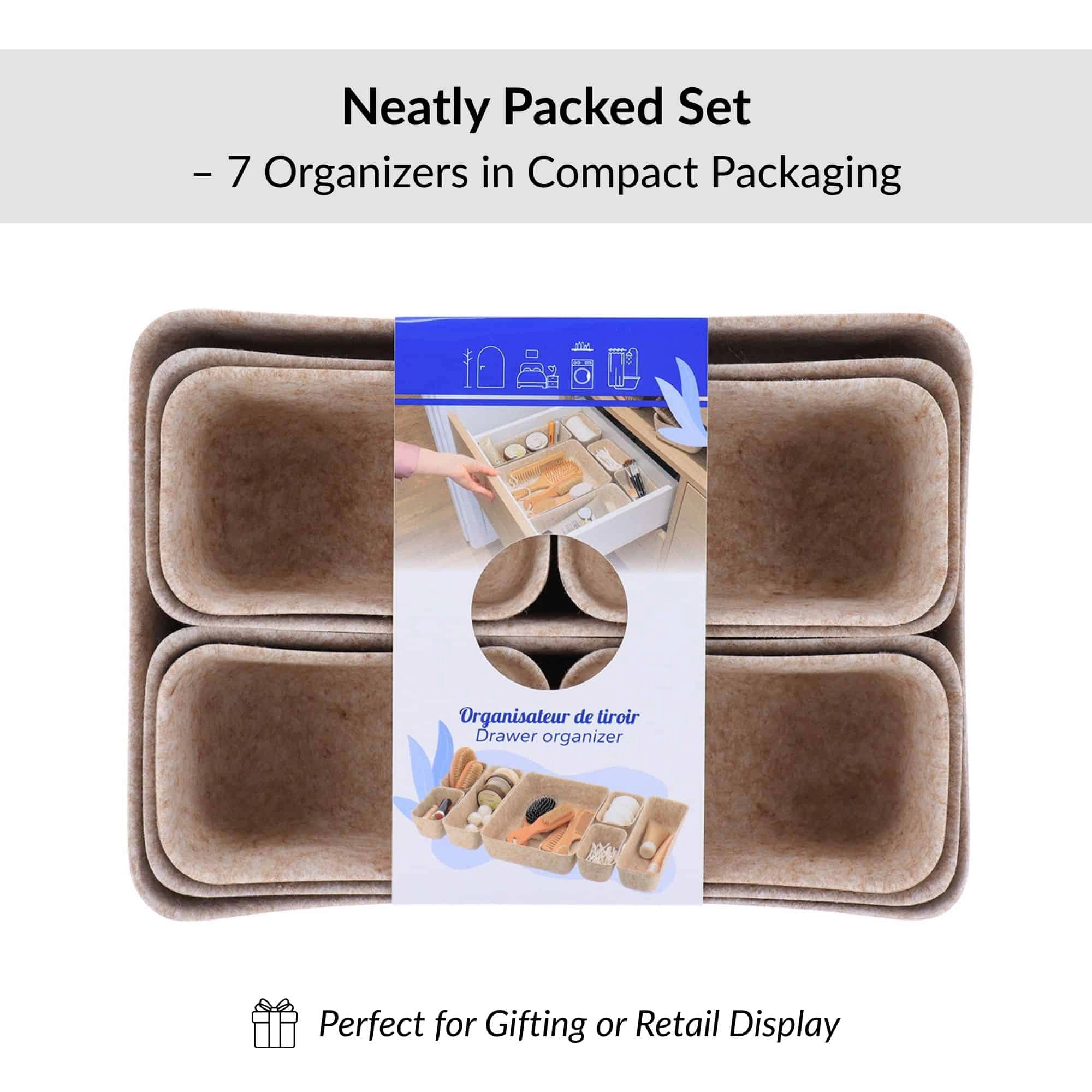 Evideco French Home Goods 7-Piece Felt Drawer Organizer Set - Neutral Matte