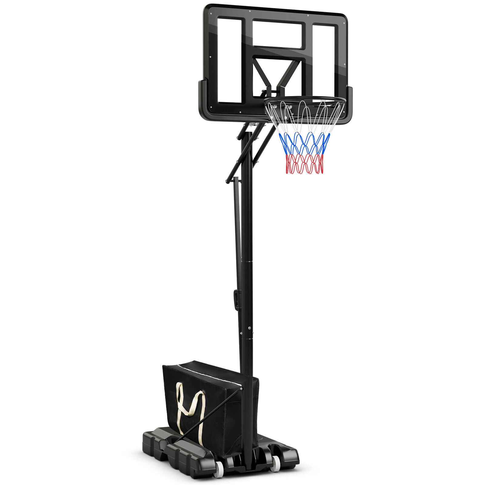 SUGIFT Black Portable Basketball Hoop with 44-in PET Backboard and Quick Lift Grip 4.6-ft to 10-ft H 18-in Rim