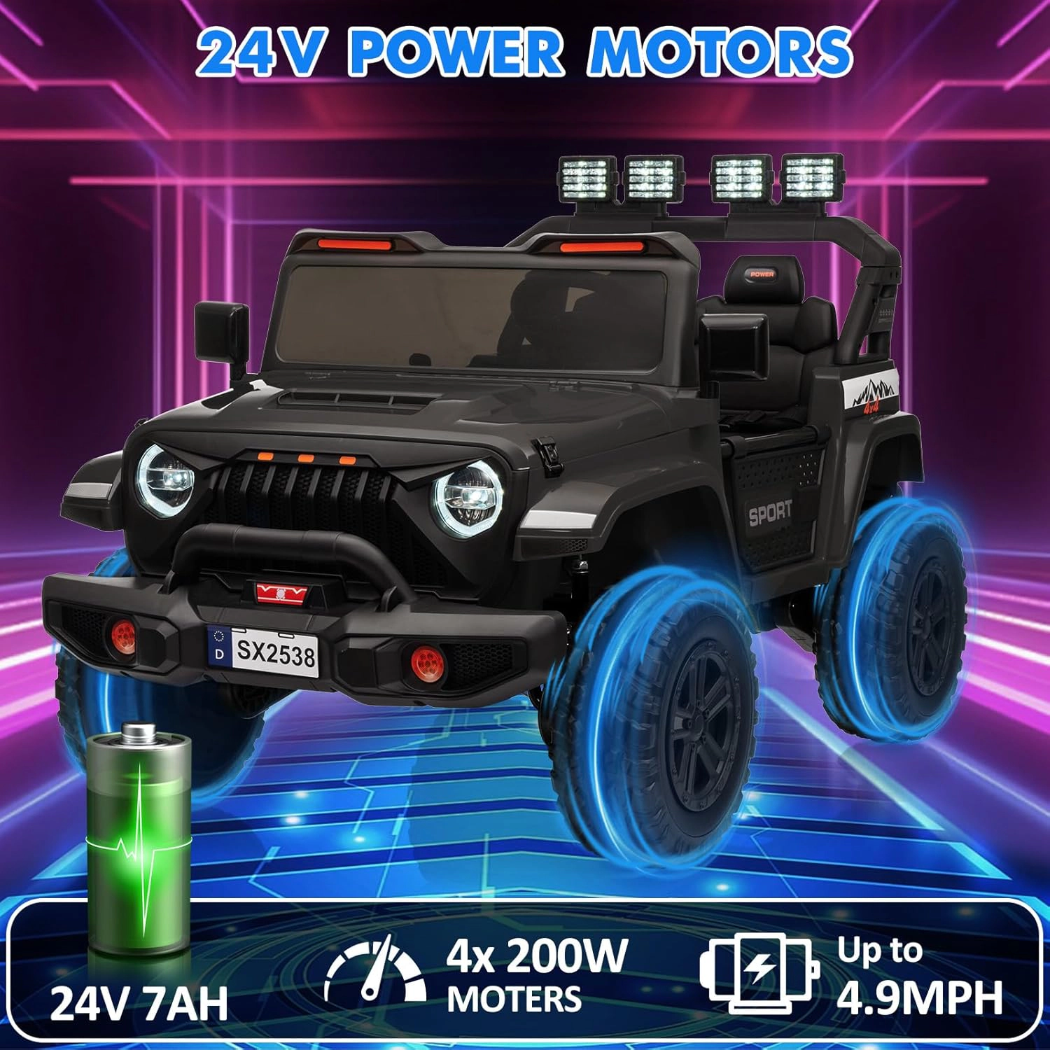 Enjyam 24V 2-Seater Kids Ride On Truck, Electric Car with 4WD 800W Motor,Parent Remote Control,3 Speeds&Music Player