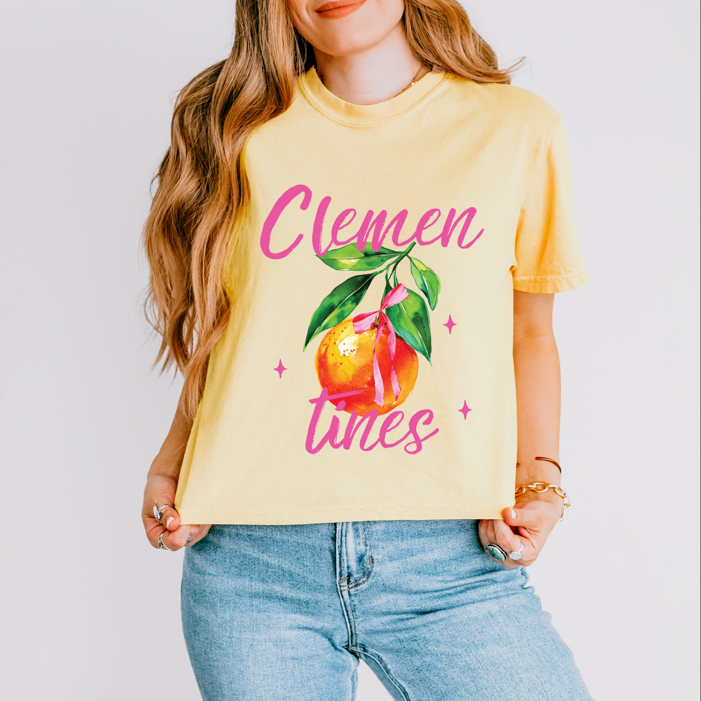 Simply Sage Market - Clementines Watercolor Women's Boxy Crop Top Graphic T-Shirt