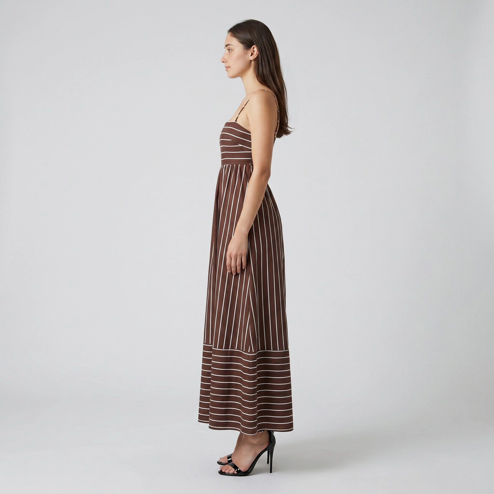 Anna-Kaci Women's Striped Square Neck Sleeveless Fitted Adjustable Straps Tiered A-Line Skirt Maxi Dress