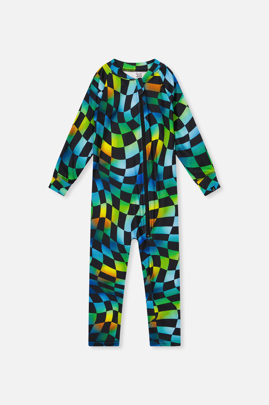 Deux par Boys One Piece Checkered Print Asymmetric Zip Thermal Underwear
