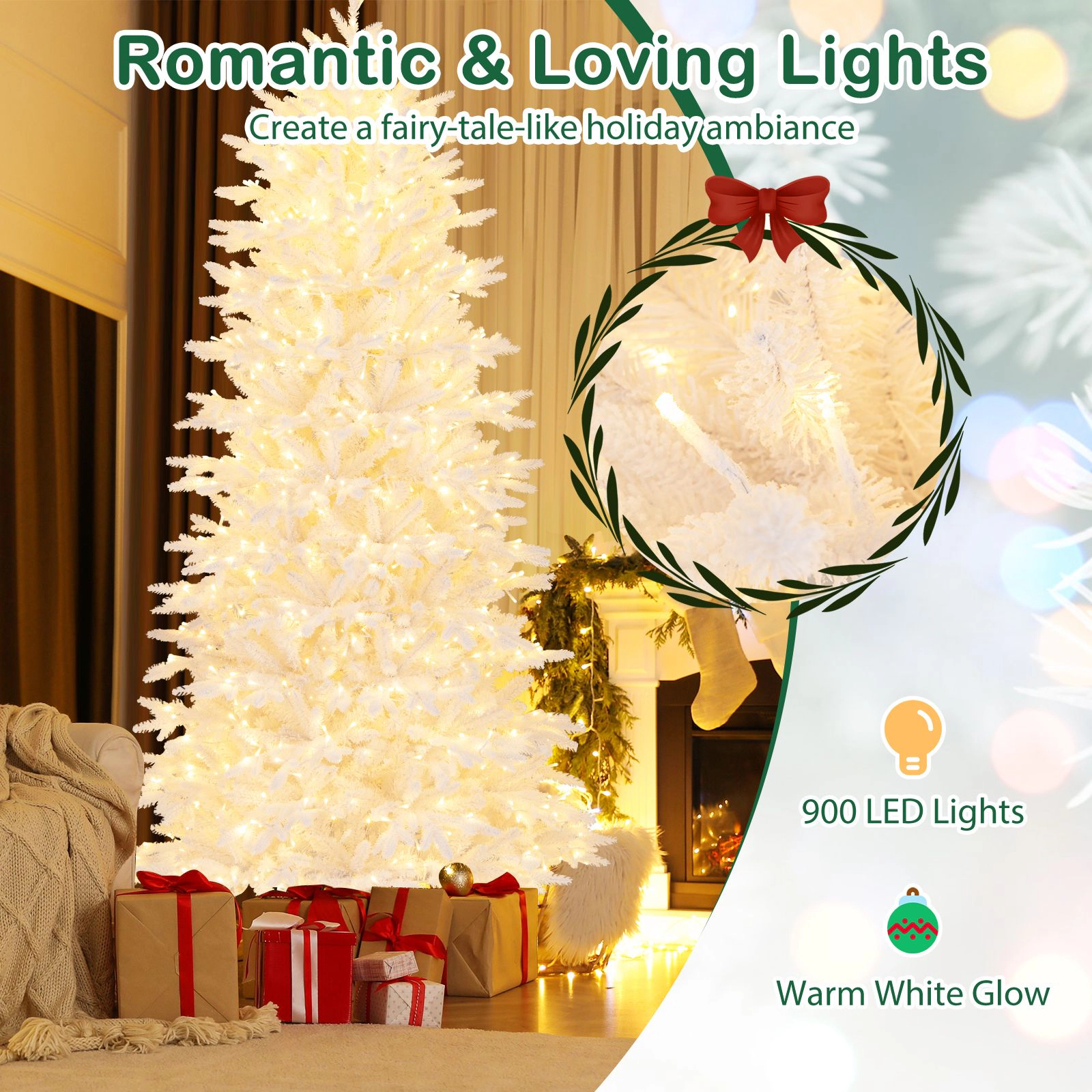 SlickBlue Artificial Xmas Tree 7 Ft Prelit White Holiday Tree with LED Lights