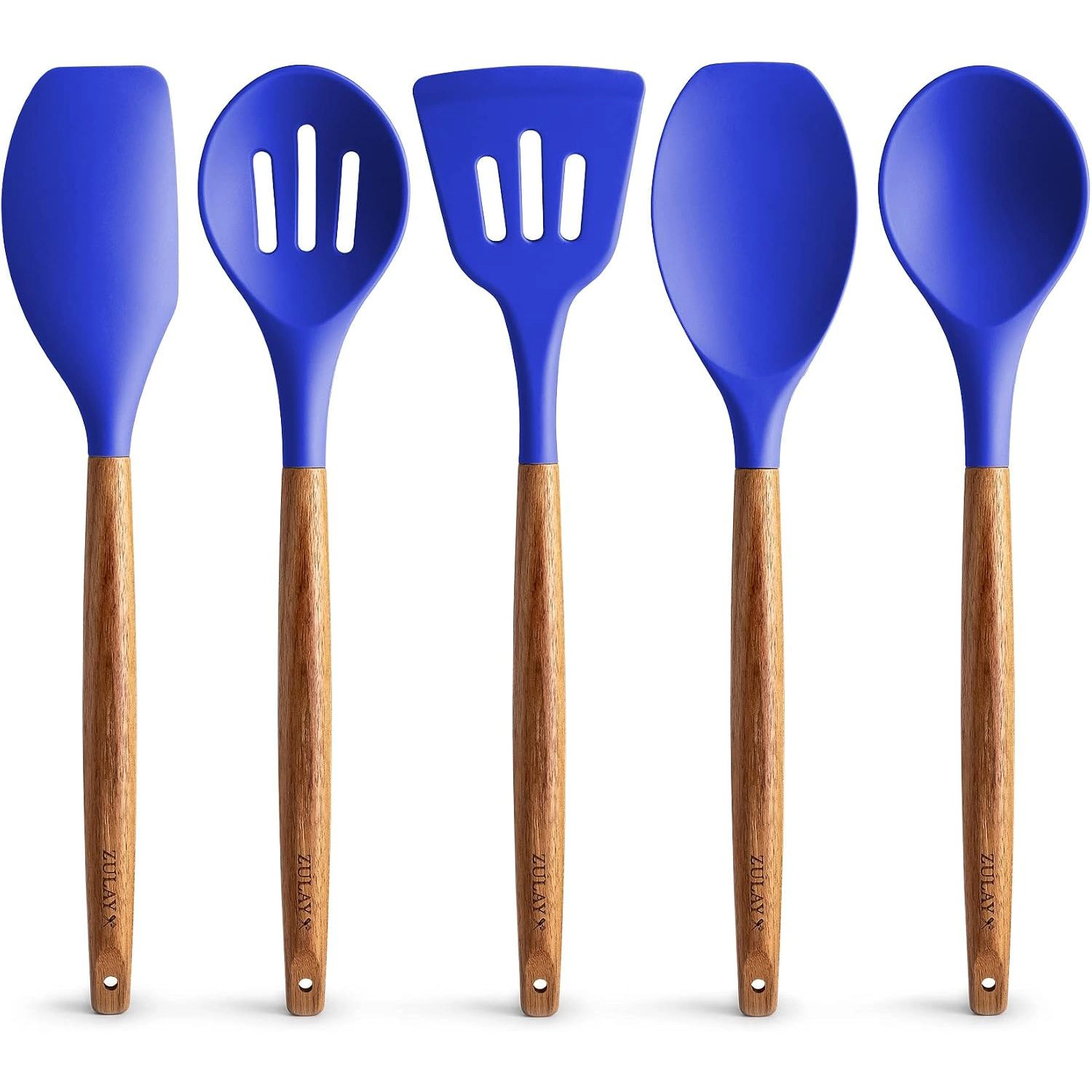 Zulay Kitchen Utensils Set Non-Stick Silicone Cooking Utensils Set with Authentic Acacia Wood Handles 5 Piece Set