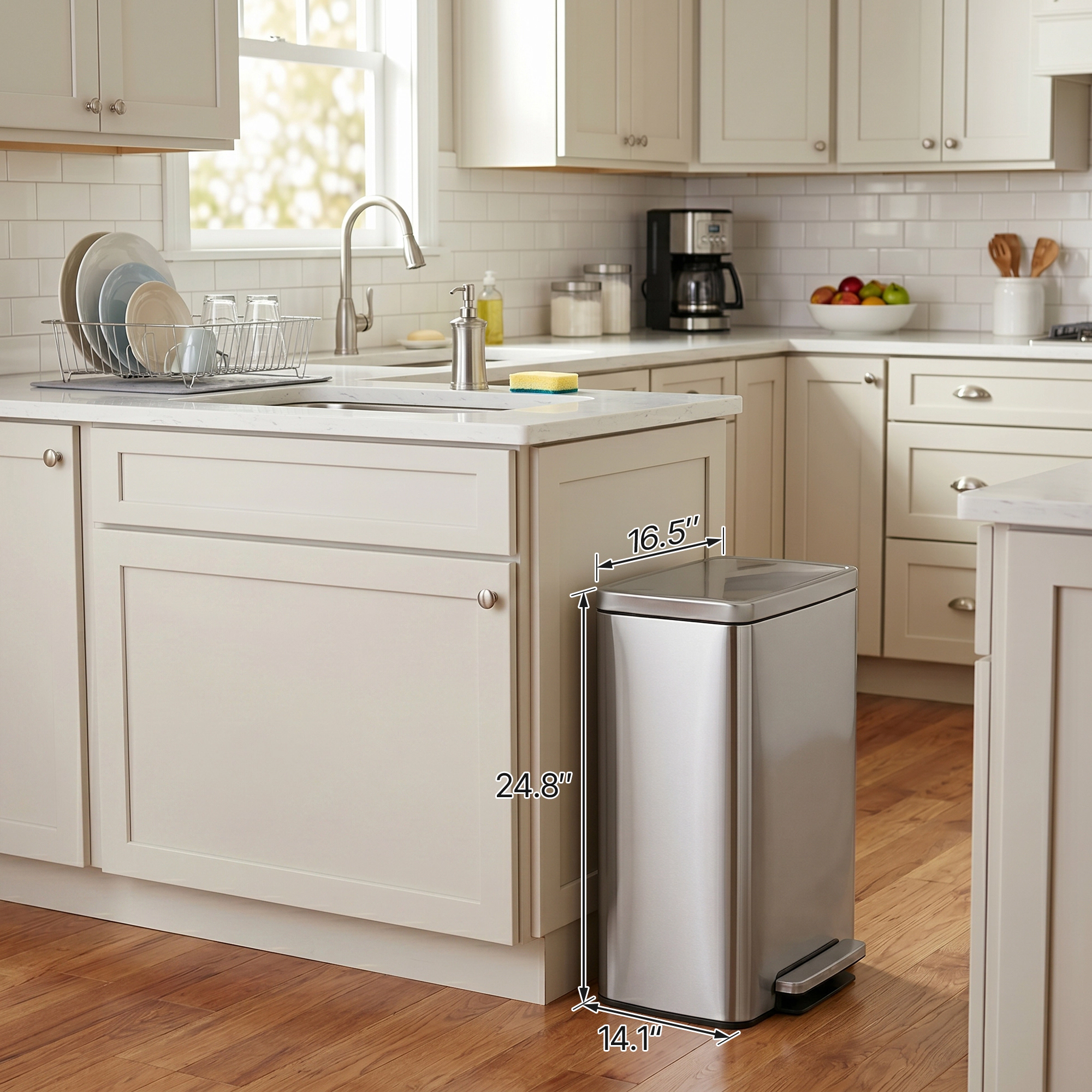 Innovaze 13 Gal./50 Liter Rectangular Stainless Steel Step-on Trash Can for Kitchen