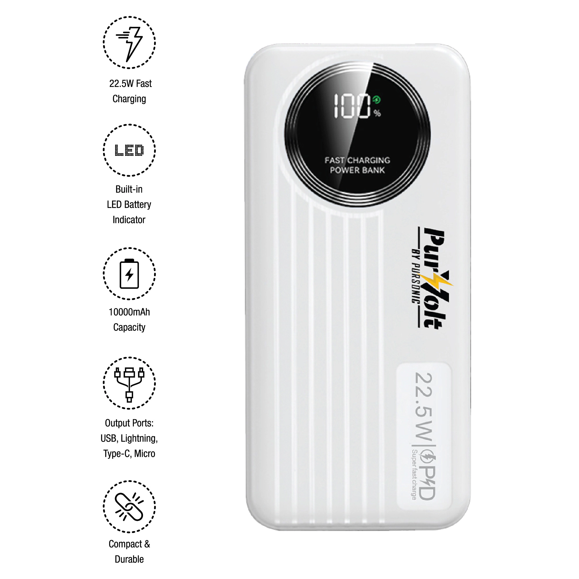 Pursonic Emergency Prep Bundle: Pursonic 2-in-1 Ultra Bright Flashlight & LED Fast Charging Power Bank