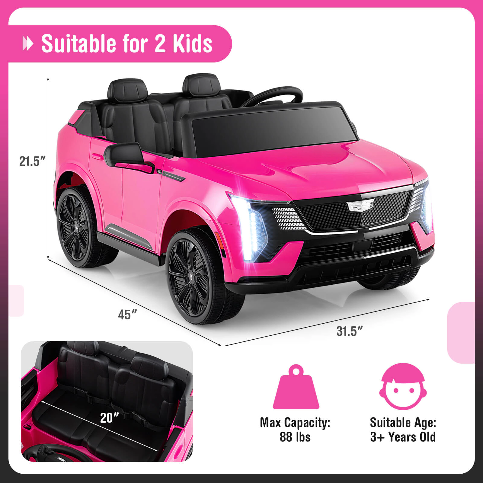 Costway 2 Seater Ride on Truck with Remote Control 3 Speeds LED Lights Horn Music Story