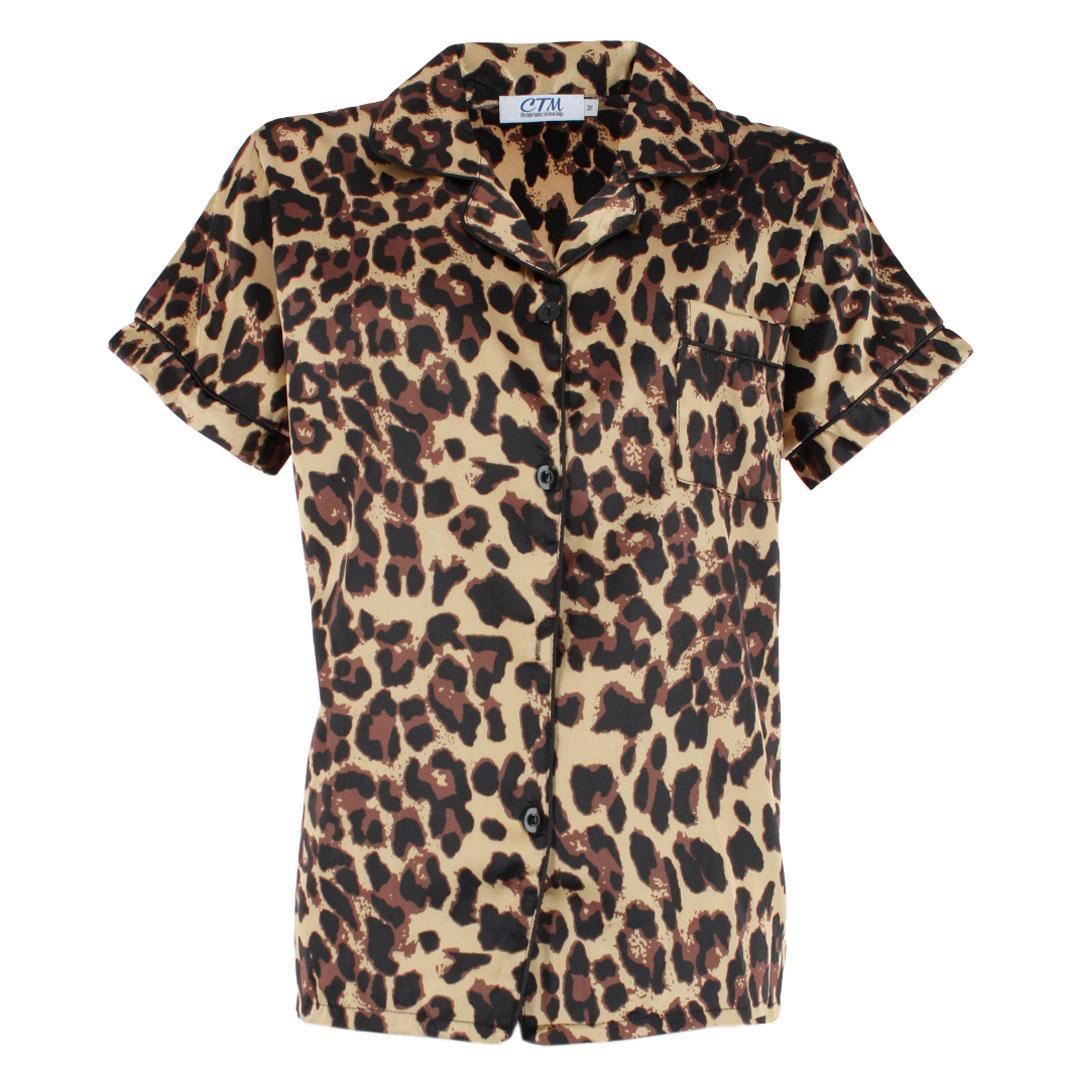 CTM Women's Short Sleeve Leopard Print Pajama Set
