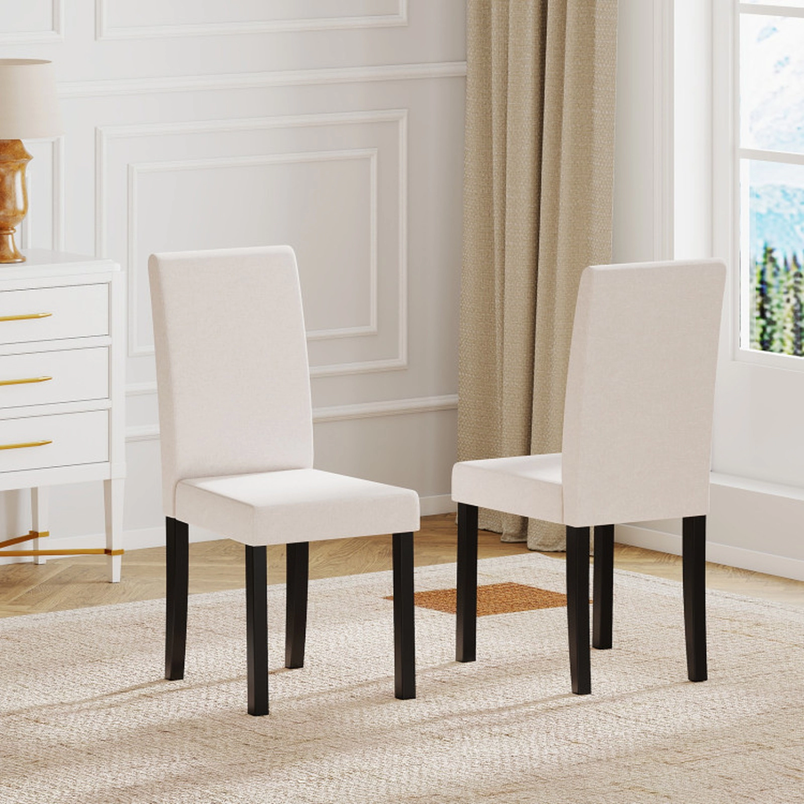 SUGIFT Set of 2 Mid-Century Modern Fabric Upholstered Parson Dining Chairs 330-Lb Capacity Beige