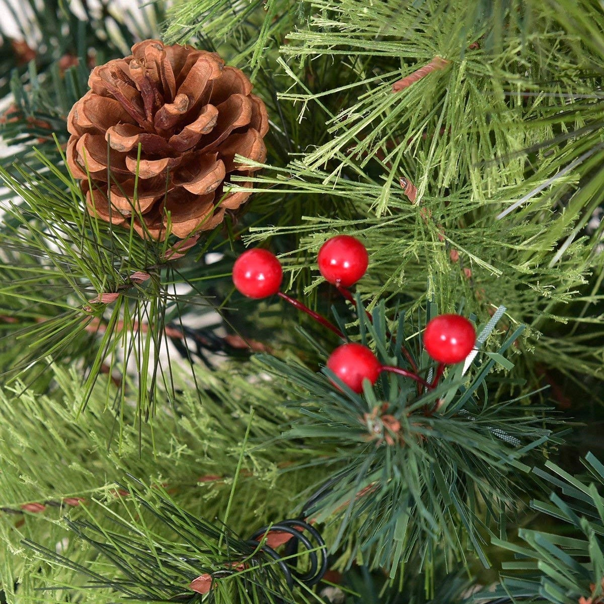 Glintex 4-Ft Pre-Lit Christmas Tree with Red Berries Pine Cones and 60 LEDs, Green