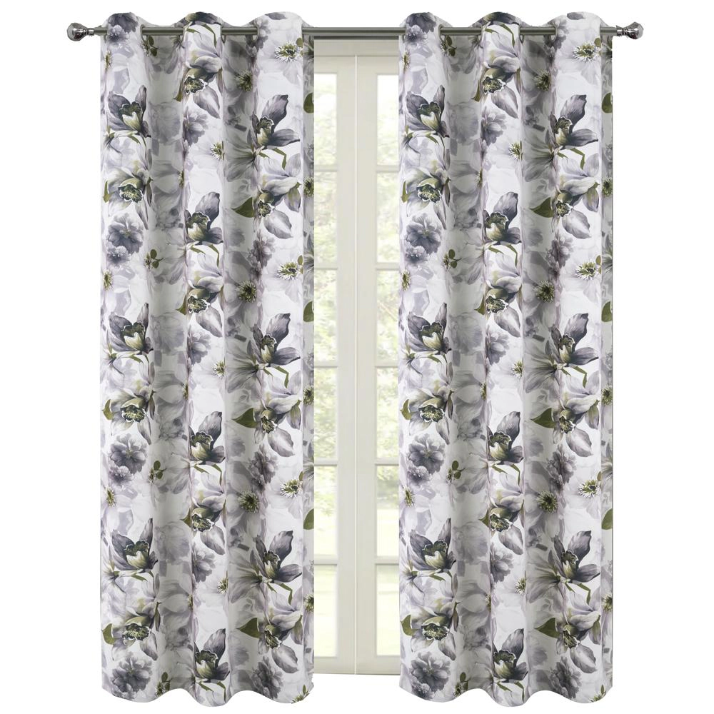 RT Designers Collection Eden Printed Blackout Grommet Window Curtain Panel 54" x 84" Silver