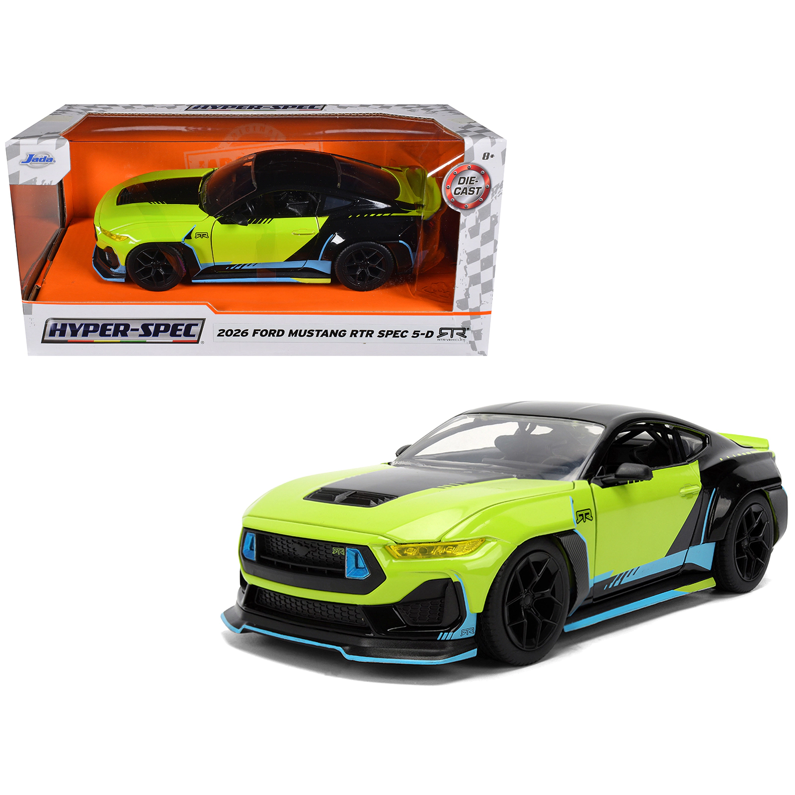 Jada 2026 Ford Mustang RTR Spec 5-D Lime Green with Black Top and Graphics "Hyper-Spec" Series 1/24 Diecast