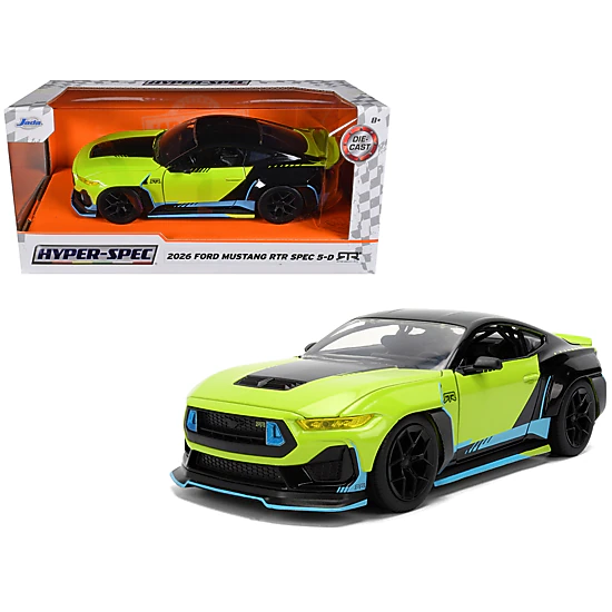 Jada Collectible 2026 Ford Mustang Rtr Spec 5-D Lime Green With Black Top And Graphics "Hyper-Spec" Series 1/24 Diecast