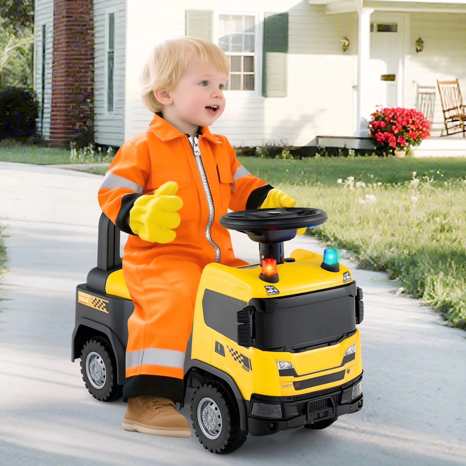 SUGIFT 2-in-1 Ride On Push Car Licensed SCANIA Truck Toy 51-lb Capacity Ages 18 Months And Up Yellow